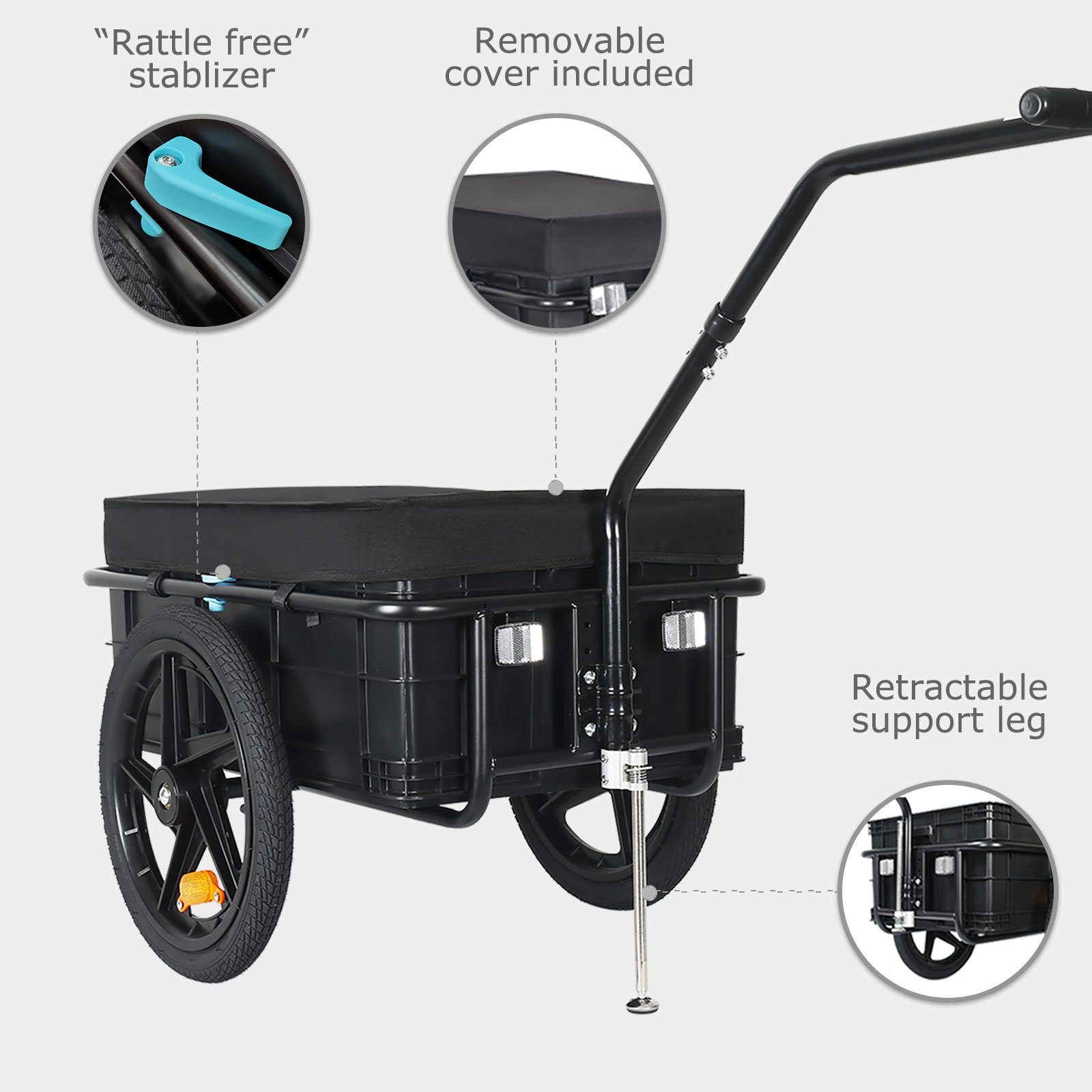 TIGGO Bicycle Cargo Trailer Tiggo 75L Cargo Trailer & Handcart XL Bicycle Trailer Trailer, 75 Liter Removable Transport Box Made of Impact-Resistant Material