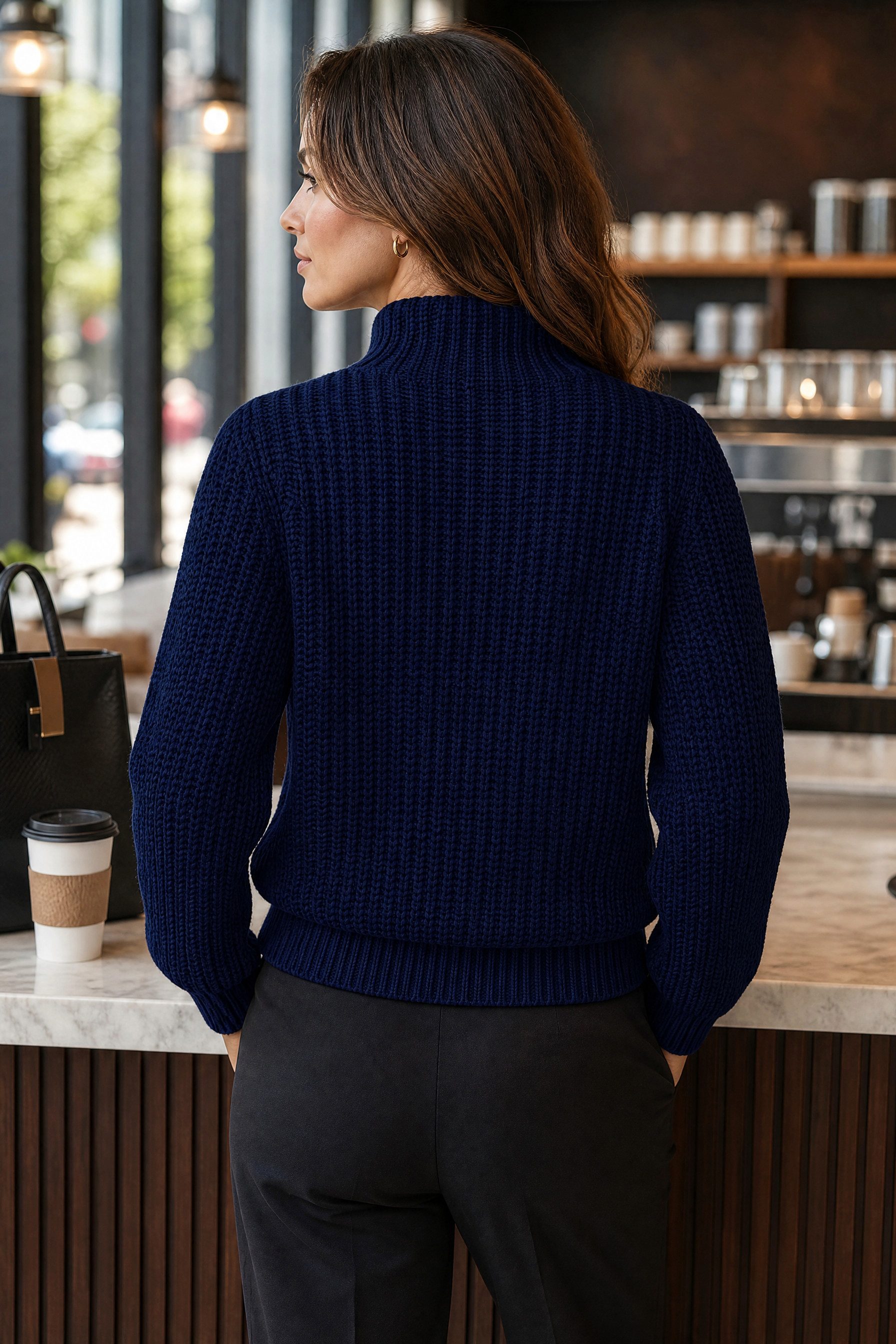 Cassis Strickpullover Baumwolle Damen Strickpullover in Marine ideal Frühling mit Stehkragen