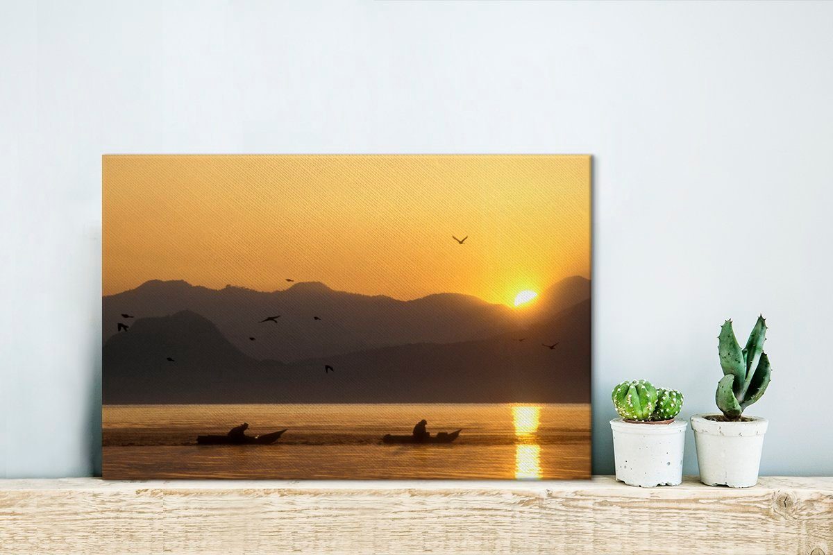 Aufhängefertig, - Vogel OneMillionCanvasses® St), - cm Leinwandbild Wanddeko, See (1 30x20 Leinwandbilder, Wandbild Sonnenuntergang,