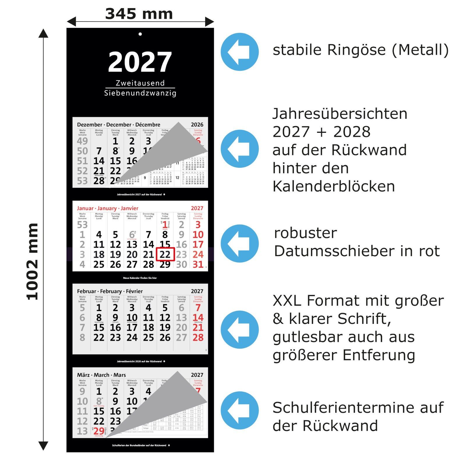 Anschütz Wandkalender XXL 4-Monatskalender 2027 – Bild 2 von 5