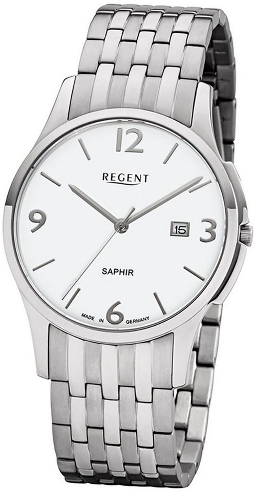 Regent Quarzuhr Regent Herren Uhr GM-1614 Metall Quarz, Herren Armbanduhr  rund, mittel (ca. 38mm), Metallarmband