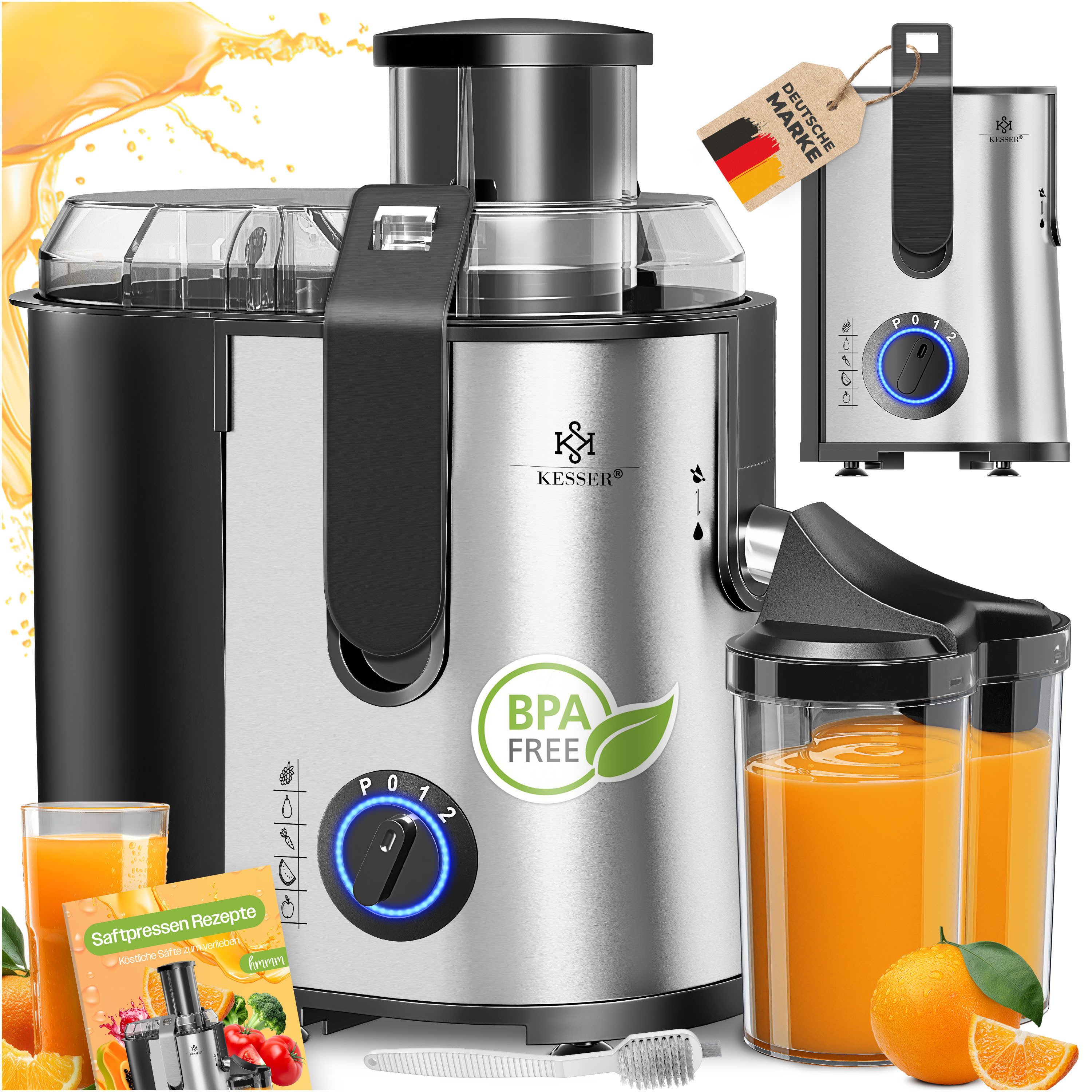 KESSER Entsafter, 1100 W, Entsafter für Obst und Gemüse aus Edelstahl 1100W