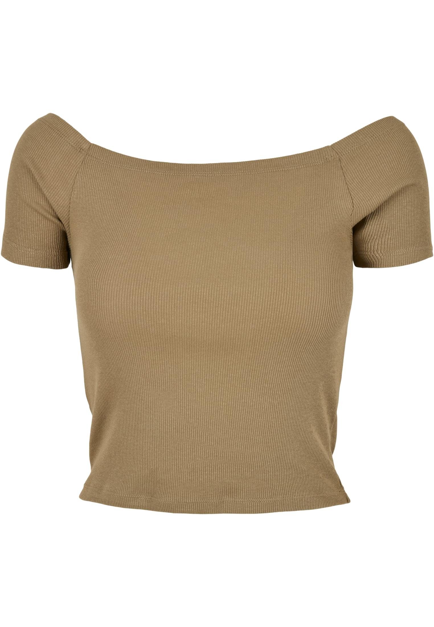 URBAN CLASSICS Damen Rib Shoulder Off Ladies Tee khaki T-Shirt (1-tlg)