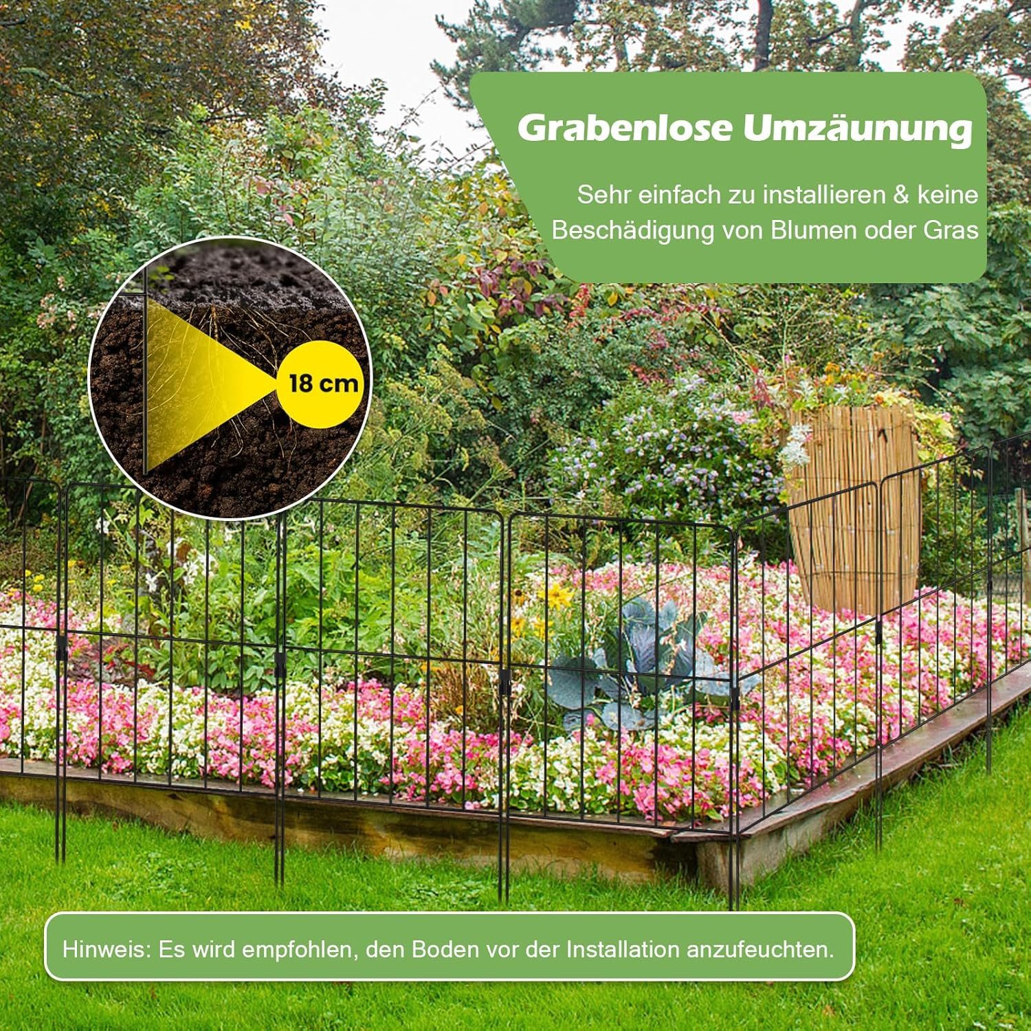 KOMFOTTEU Gartenzaun Steckzaun Metall, 60cm hoch, für Hunde, Garten günstig online kaufen