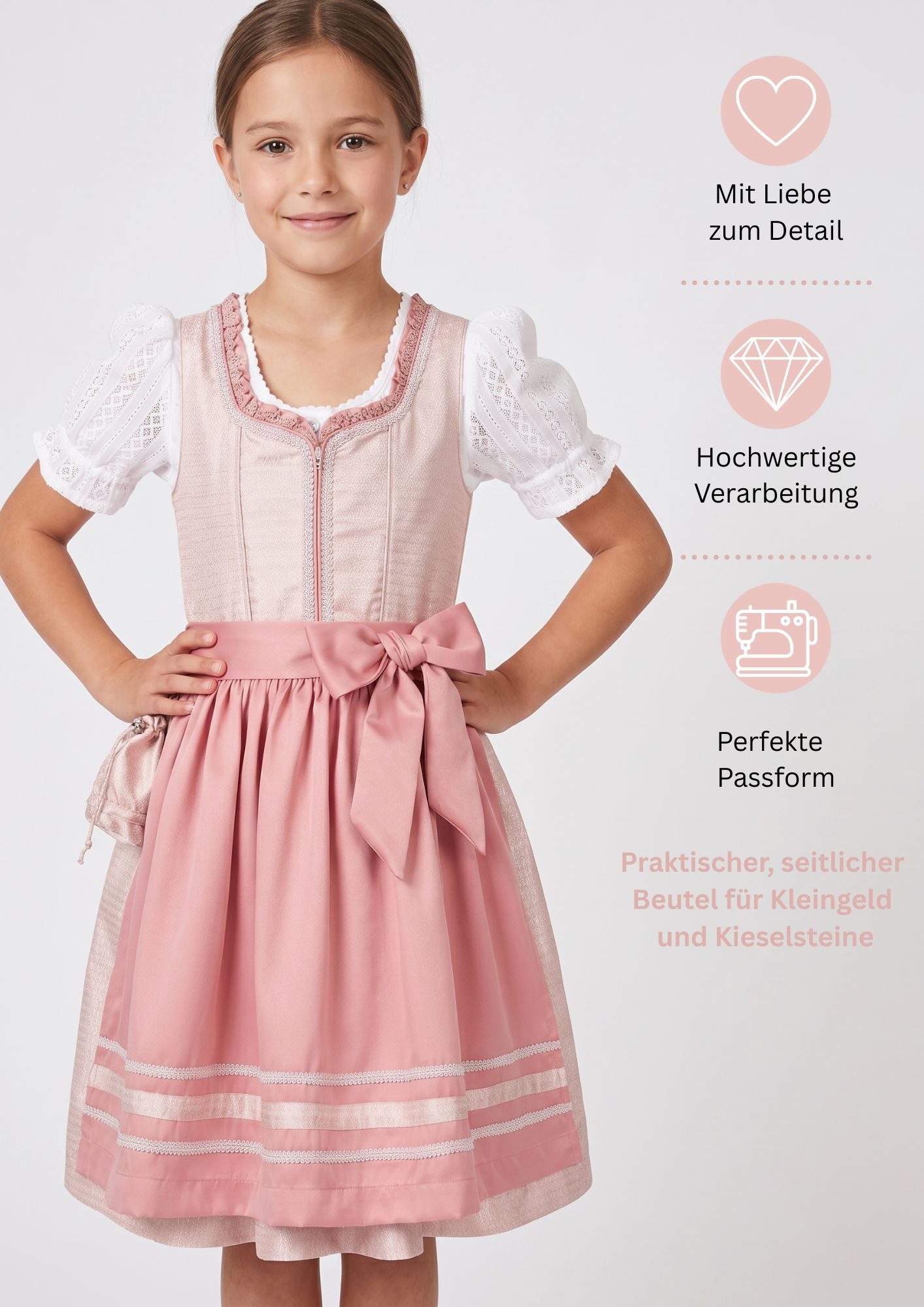 Nübler Dirndl Kinderdirndl Lisa in Peach von Nübler - Rocklänge knielang
