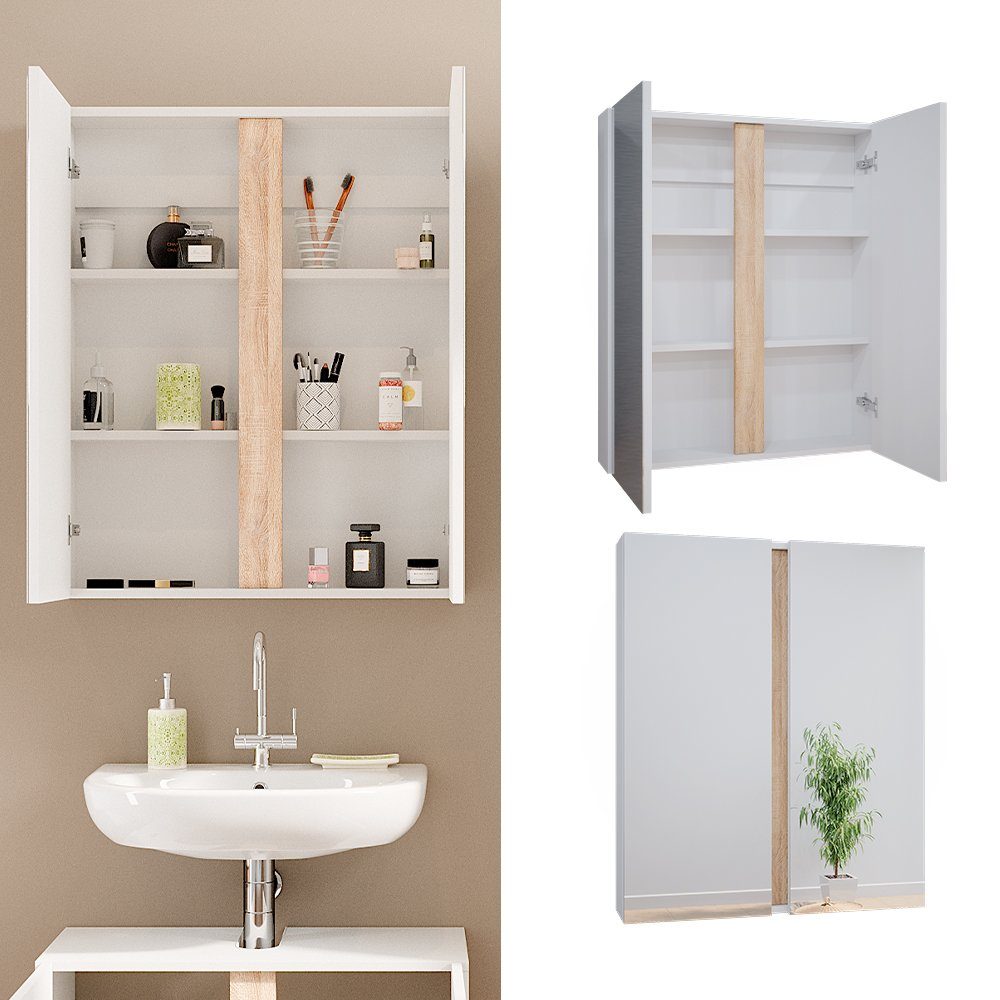 Vicco Badezimmerspiegelschrank Gloria, Weiß/Sonoma, 70.4 x günstig online kaufen