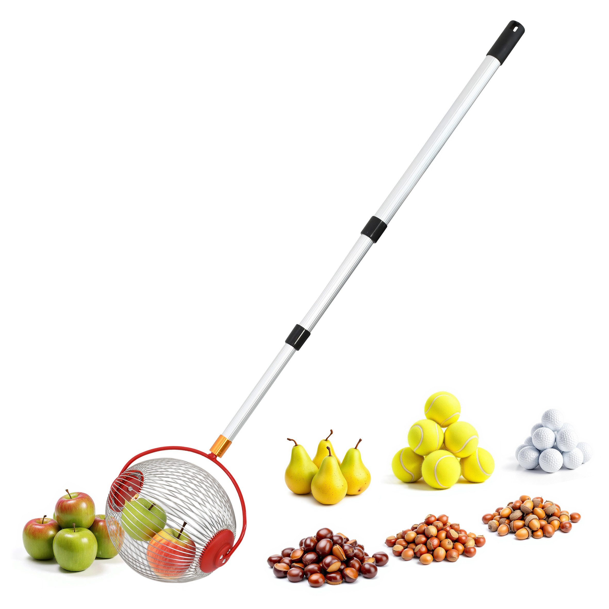 Spetebo Rollsammler für Früchte und Nüsse mit Alu Teleskopstiel - ausziehbar bis 120 cm, 22,5 cm Arbeitsbreite, (Anzahl, 1-tlg., 1), mit ausziehbarer Teleskopstange von 52 cm bis 120 cm