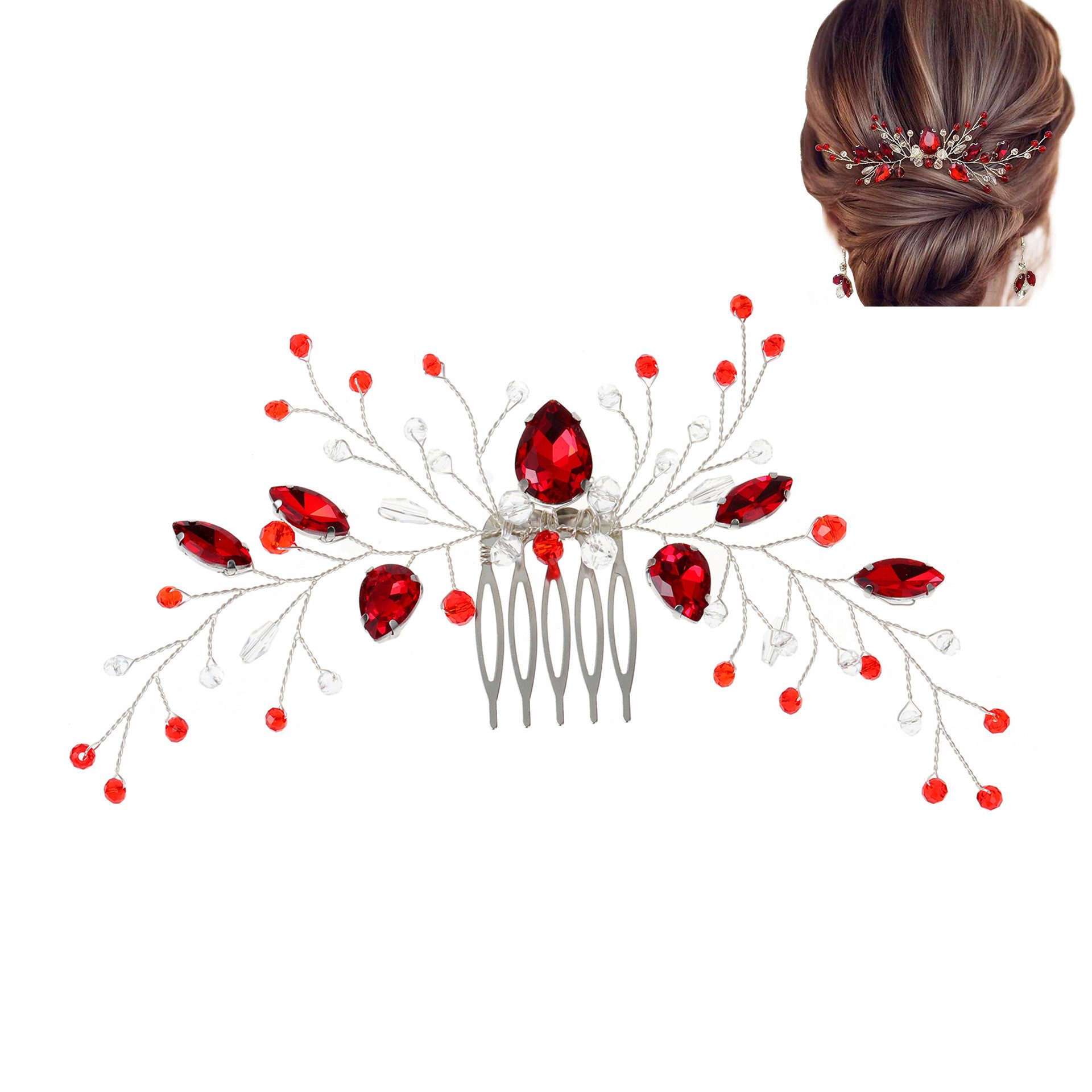 RWEUOQ Diadem Braut-Haarnadeln mit Blume, Kristall-Perlen Haarschmuck (Hochzeits-Haarschmuck, 1-tlg., Haarkamm-Clips, Kopfschmuck), Schmuck mit Strass, für Bräute, Brautjungfern, Frauen und Mädchen