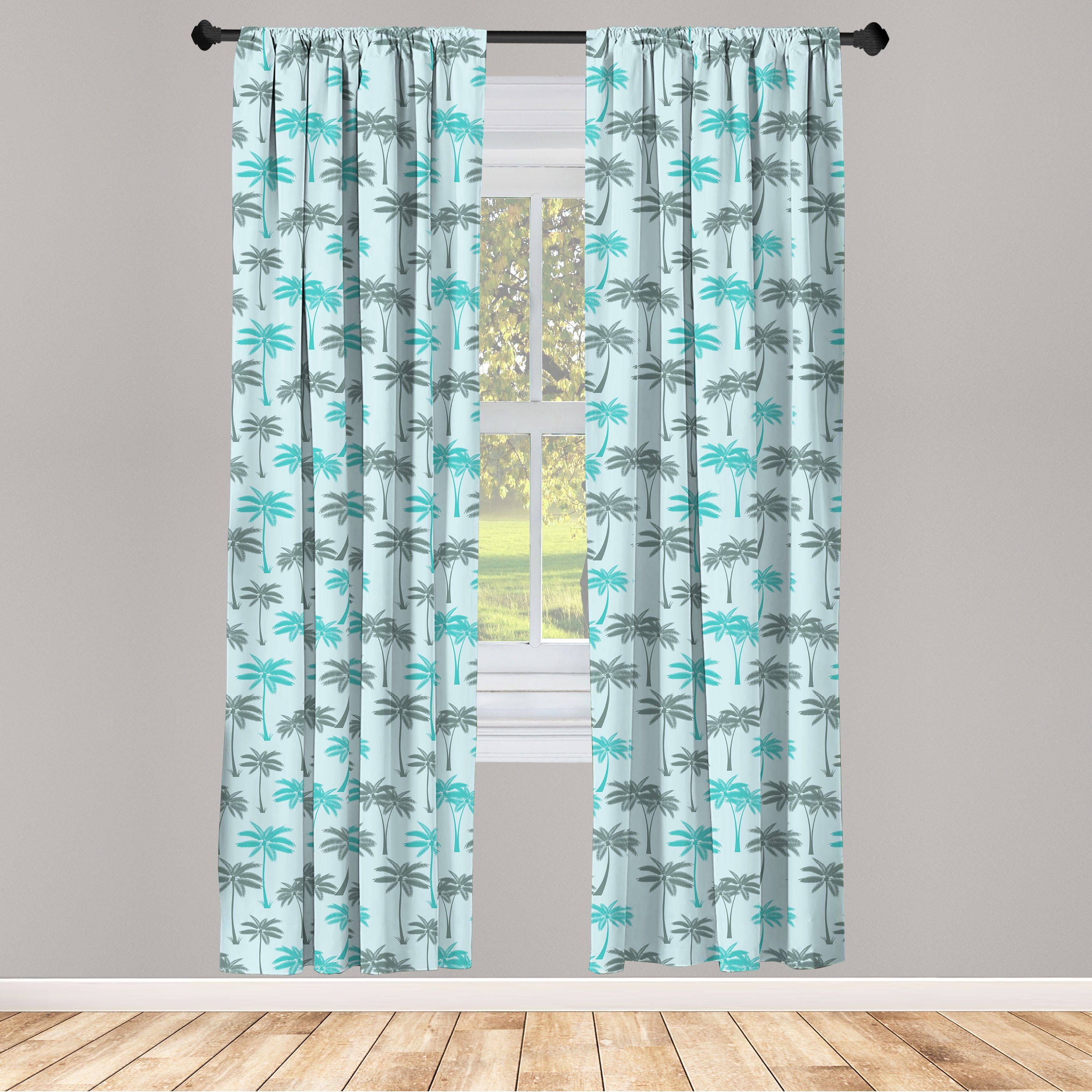 Gardine Vorhang für Wohnzimmer Schlafzimmer Dekor, Abakuhaus, Microfaser, Blätter Exotische Palmen-Motiv