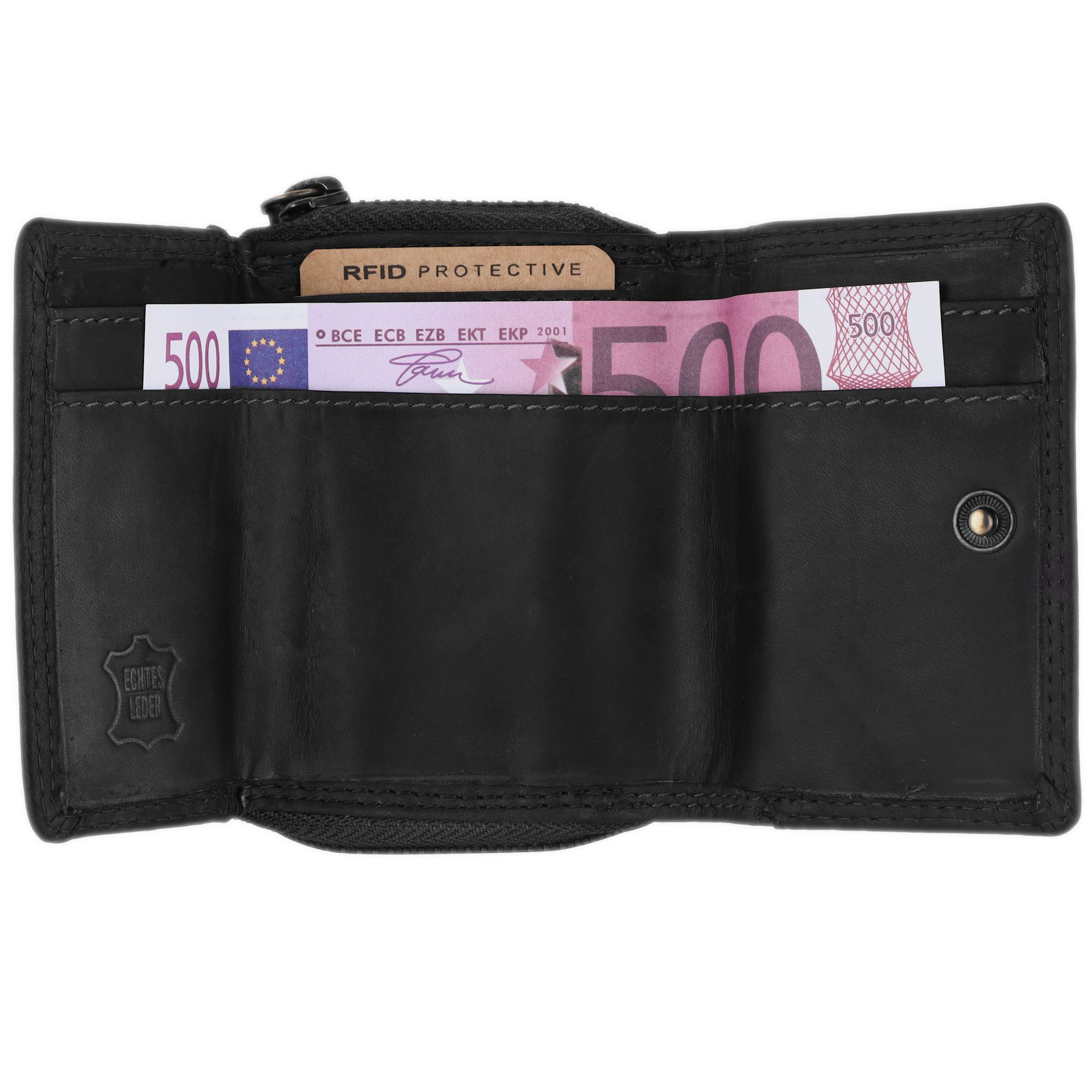 Benthill Mini Geldbörse Kleine Geldbörse Minibörse Echt Leder Mini Portemonnaie RFID Schutz, RFID-Schutz Kartenfächer Münzfach Reißverschlussfach