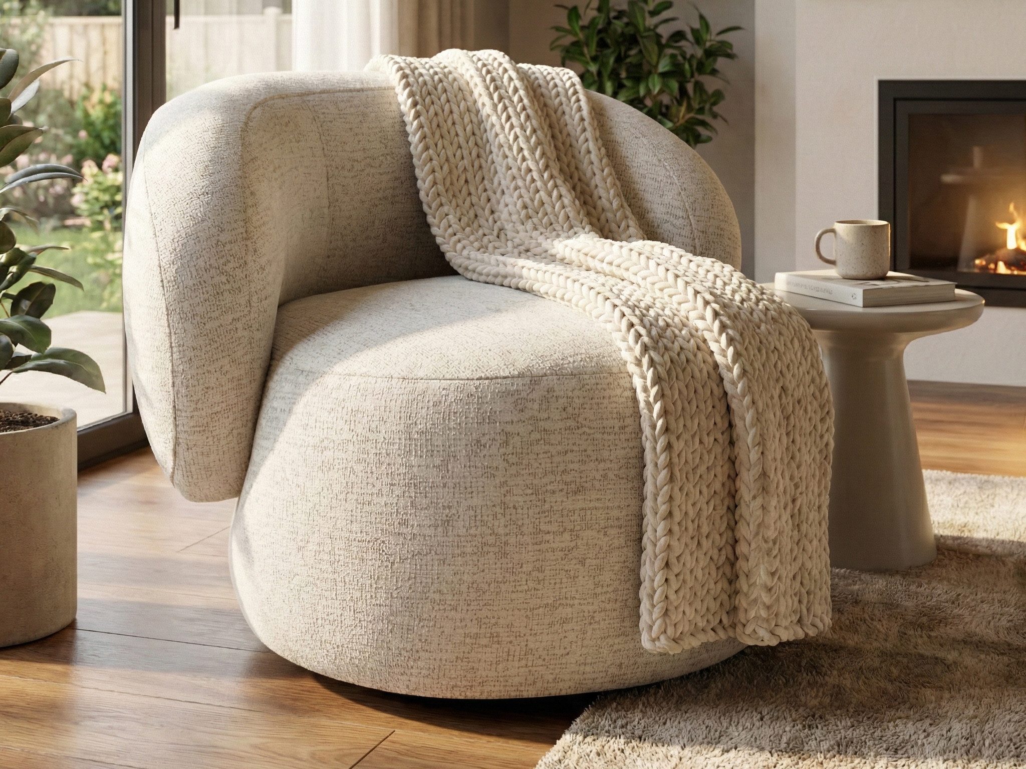Beautysofa Drehsessel MAO moderner Sessel, Loungesessel, 360° drehbar (Komfortsessel im modernen Design, Polstersessel mit HR-Schaum), Chenille-Bezug BELLA in 6 modernen Farben