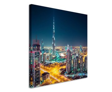 Sinus Art Leinwandbild Architekturfotografie – Dubai Skyline bei Nacht, UAE auf Leinwand