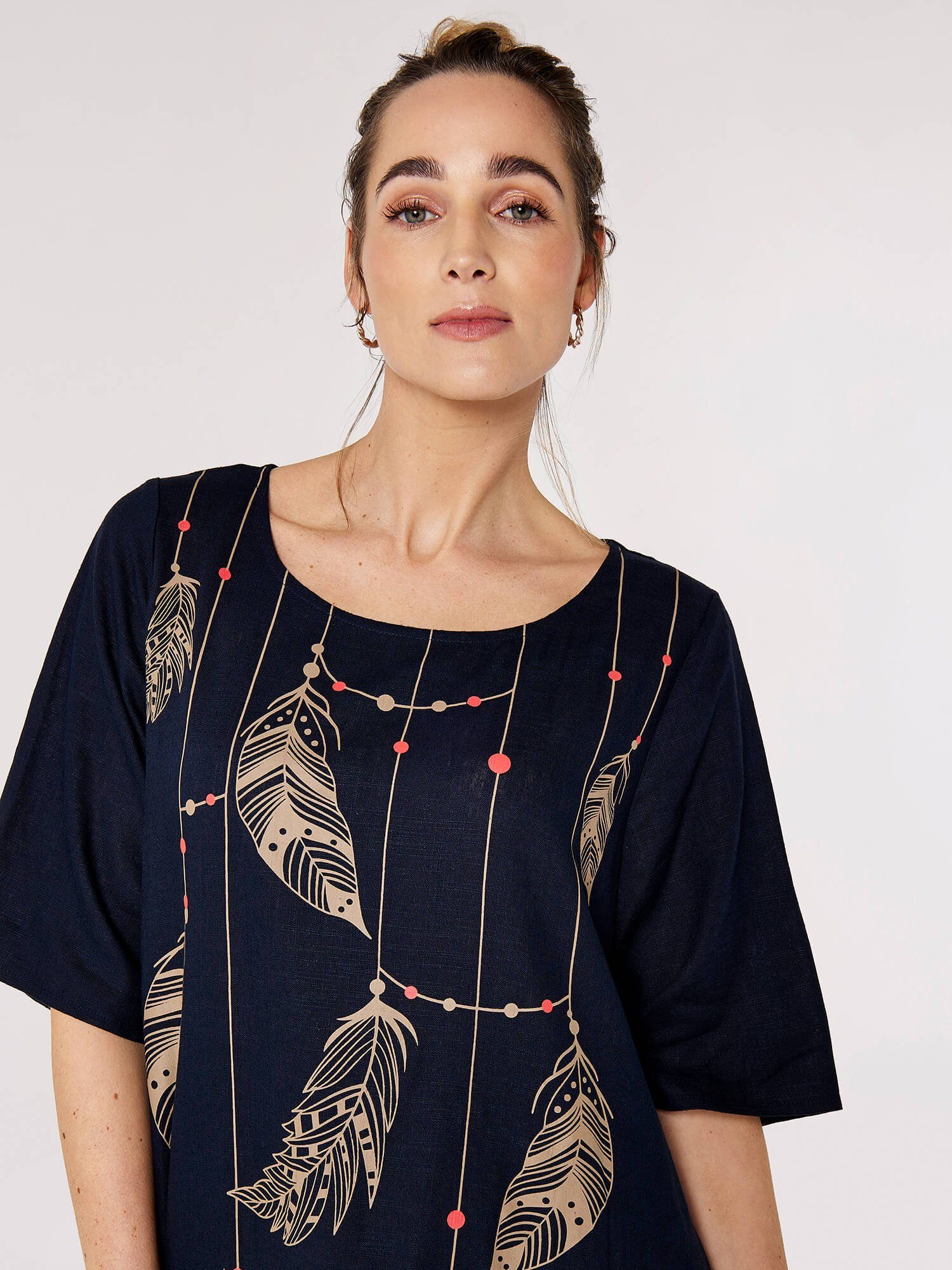Apricot Druckkleid Feather Necklace Print Cocoon günstig online kaufen