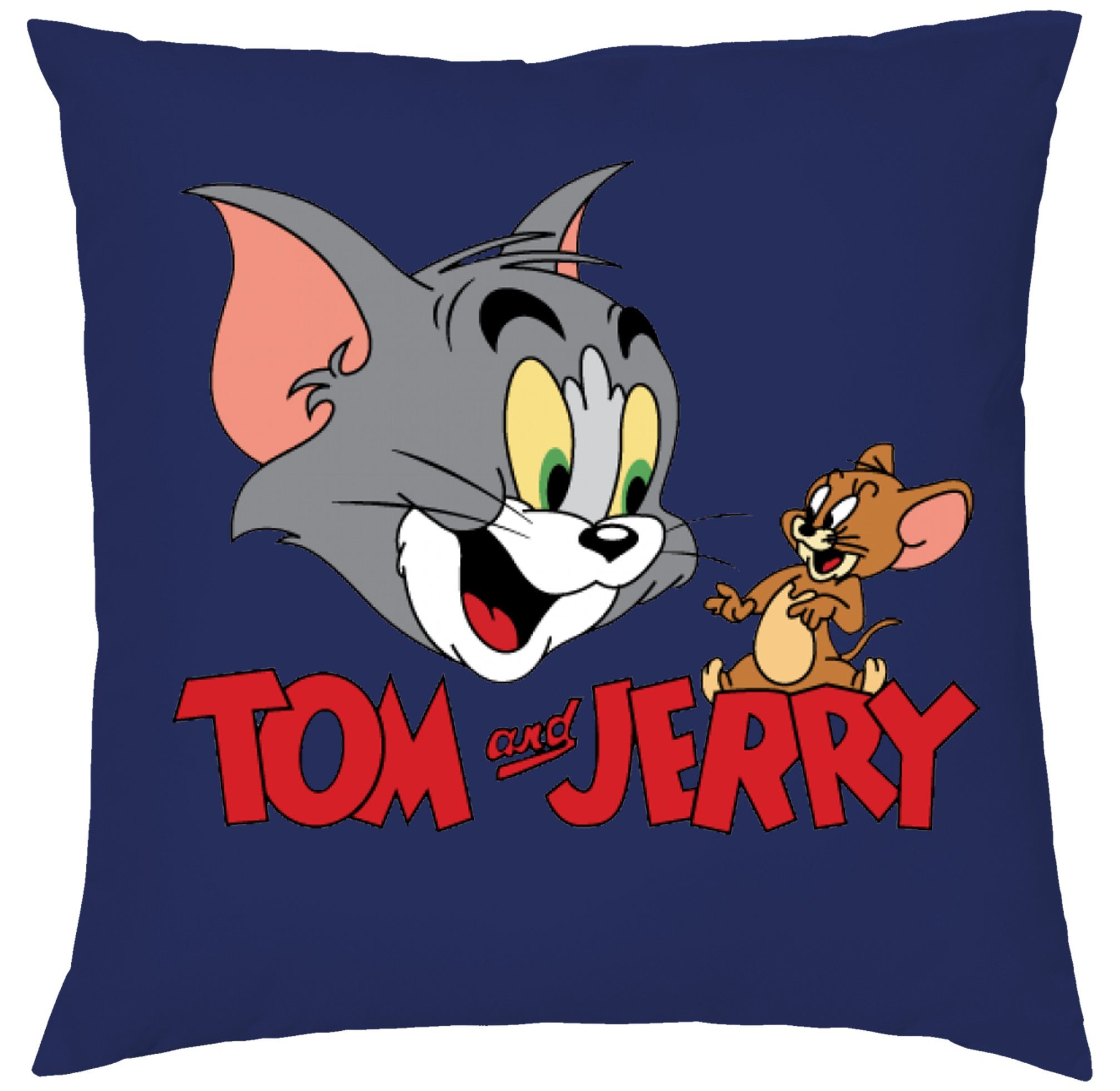 Dekokissen Käse Maus & Navyblau Cartoon Kissen Jerry Brownie Blondie Comic Tom mit Füllung Katze