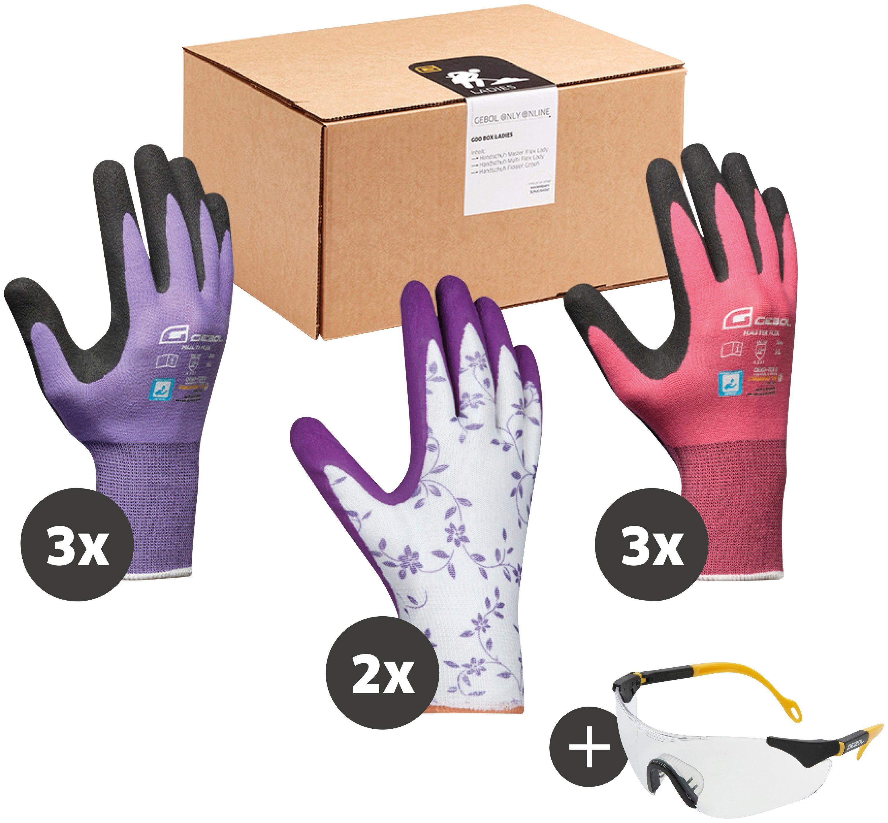 8 Lady Paar Gebol 1 Handschuhe und Schutzbrille Gartenhandschuhe