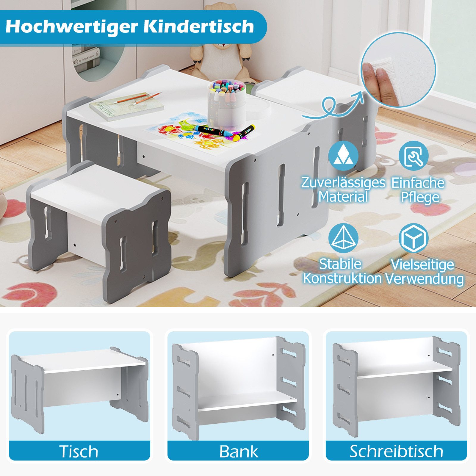 COSTWAY Kindersitzgruppe, (3-tlg), Kleinkind-Set mit 2 Hockern, Holz günstig online kaufen