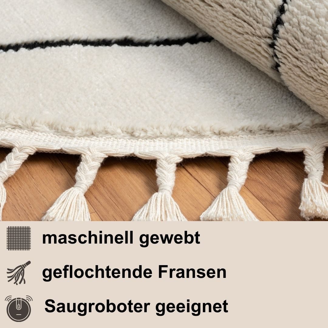 Myflair Möbel & Accessoires Hochflor-Teppich Moroccan Handwrite, rund, Höhe: 24 mm, modern, marokkanisches Design, flauschig weich, mit Fransen