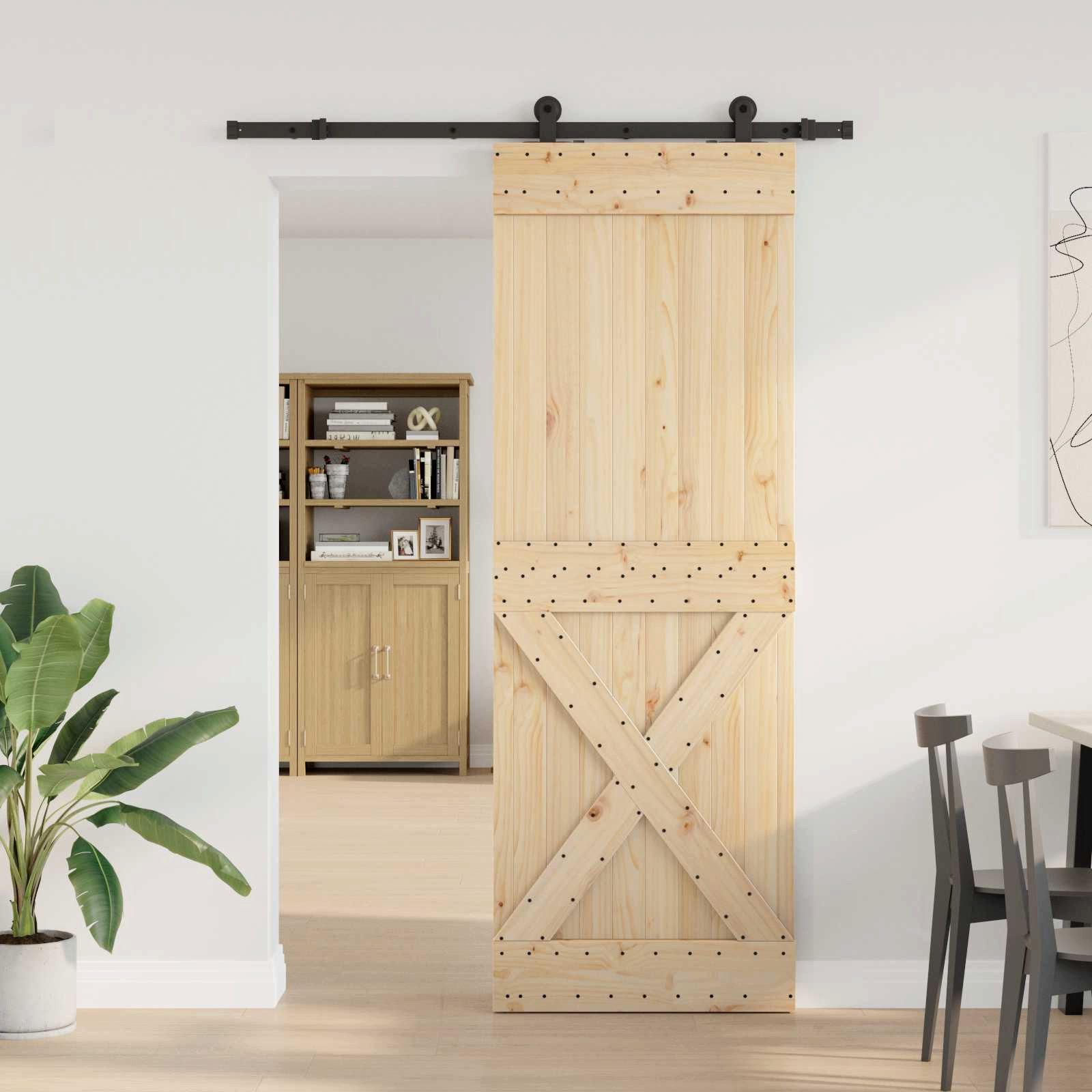 vidaXL Schiebetür Schiebetür NARVIK Natürlich und Schwarz 80 x 210 cm (152,5 cm) (1-St)