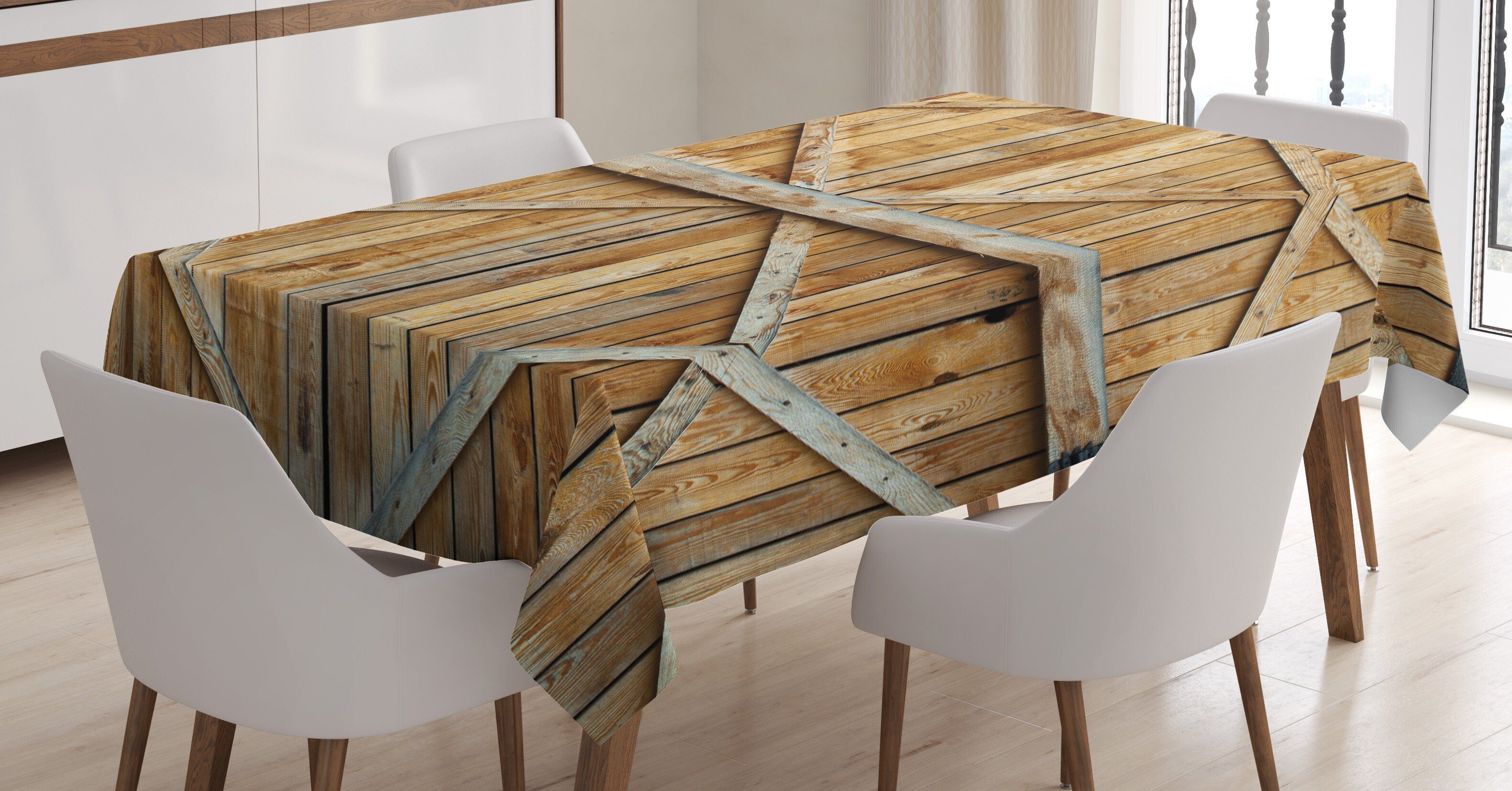 Abakuhaus Tischdecke Farbfest Waschbar Für den Außen Bereich geeignet Klare Farben, Rustikal Holz-Holz-Tür Plank