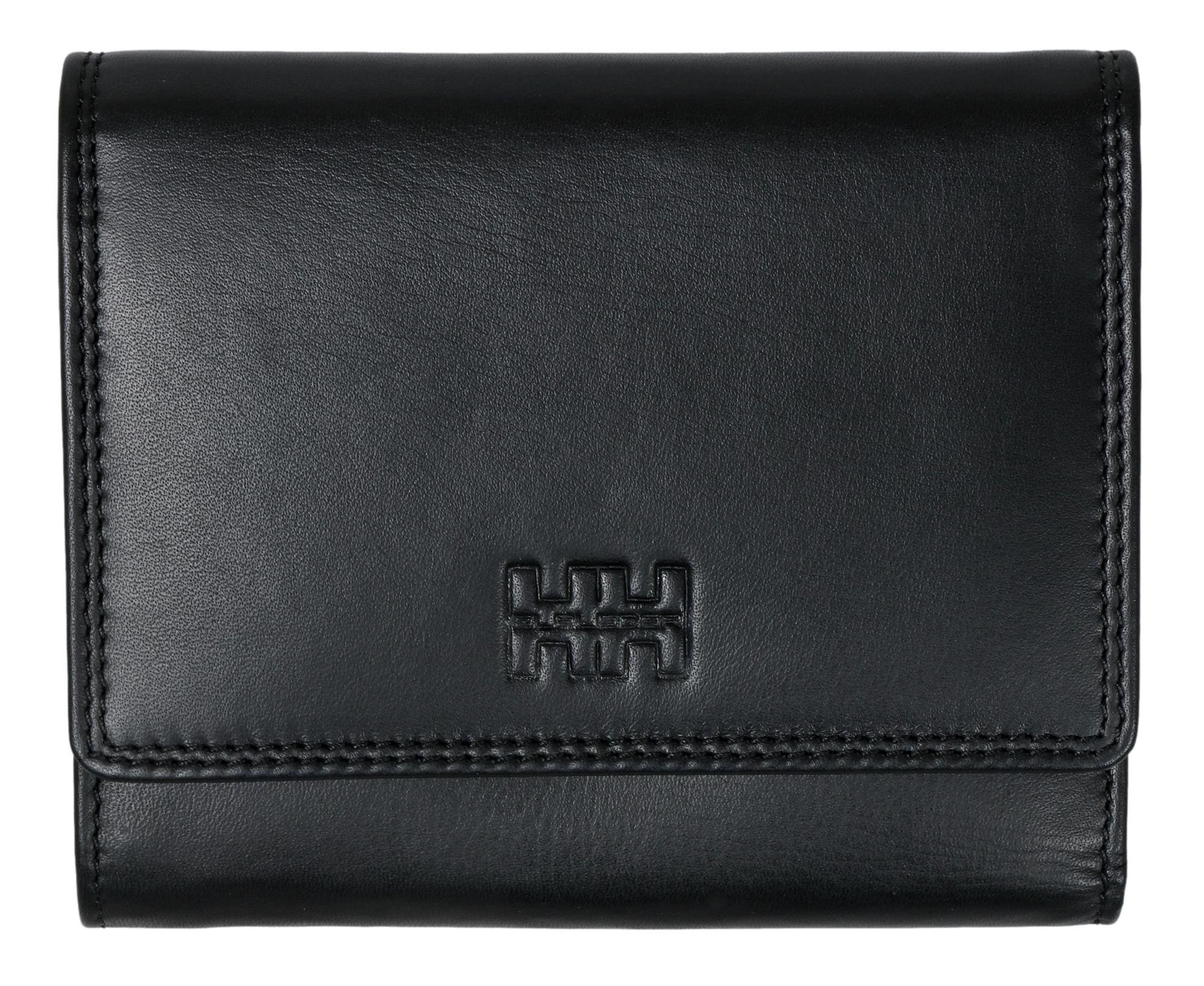 Elbleder Geldbörse Polo 108 - Damenbörse mit Überschlag und RFID-Schutz, aus Echtleder mit 9 Kartenfächern Schwarz