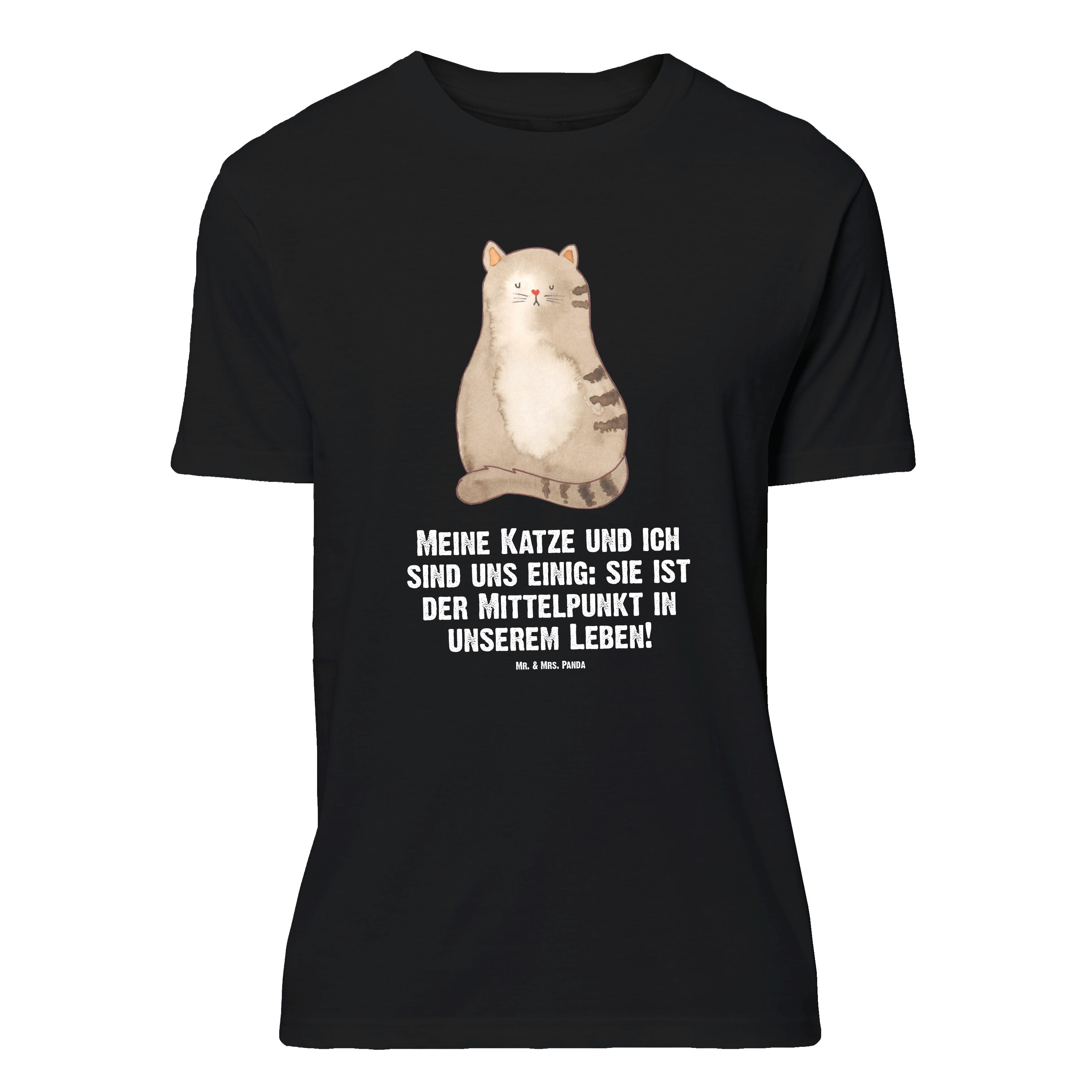 Mr. & Mrs. Panda T-Shirt Katze Sitzen, Größe M T-Shirt, Schwarz, Herz, T-Shirt, Tshirt, Cat, S (Packung) Familie Herren Liebe