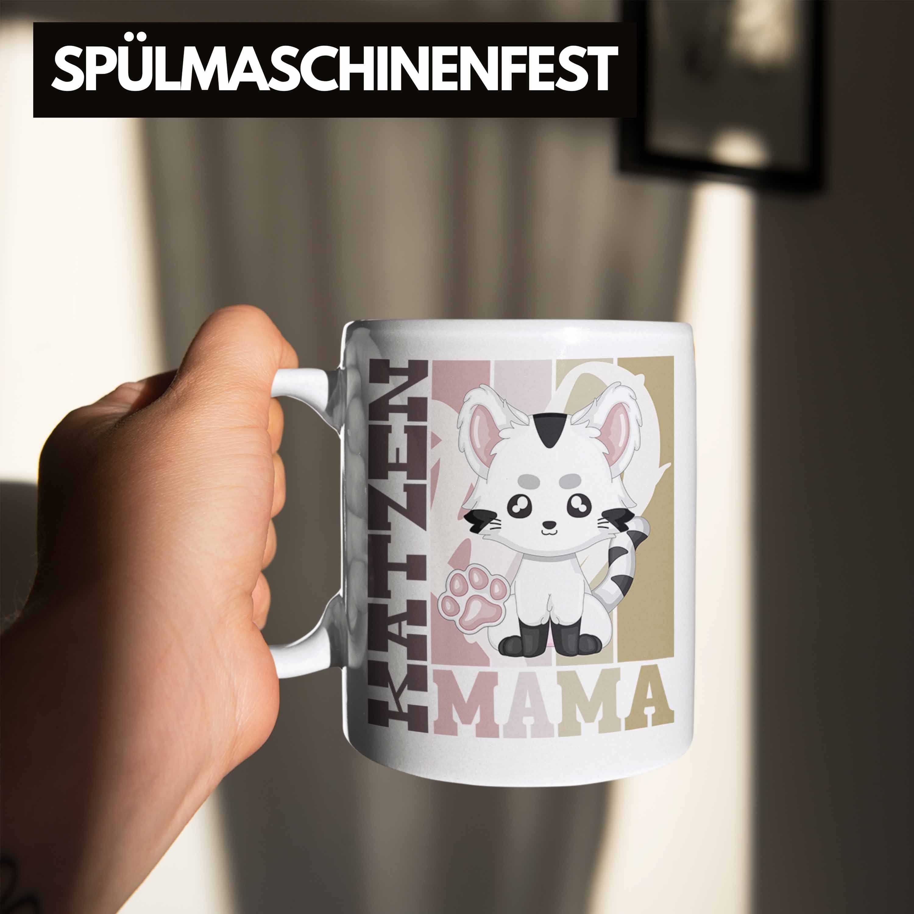 Trendation Ge für Besitzerin Geschenk - Weiss Katze Tasse Mama Trendation Katzen Spruch Tasse