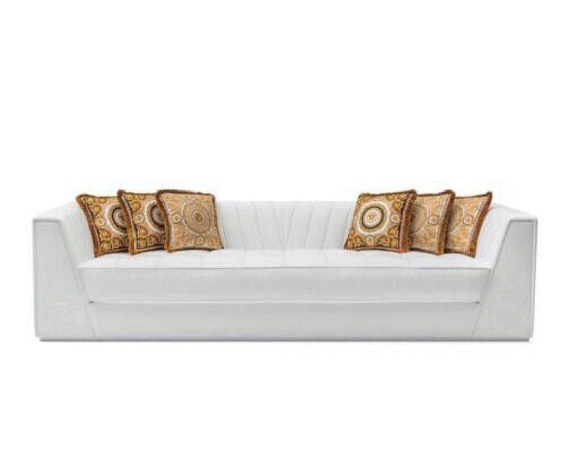 JVmoebel Sofa Luxus weiße Couch moderner Dreisitzer mit Edelstahlelementen Neu, Made in Europe
