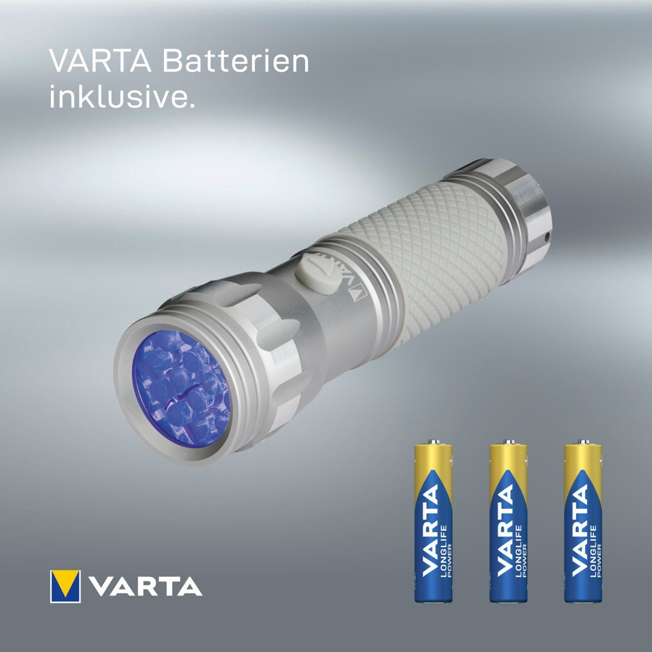 VARTA Taschenlampe UV Licht (Set), macht sichtbar Schwarzlicht Hygienehilfe mit Leuchte Unsichtbares