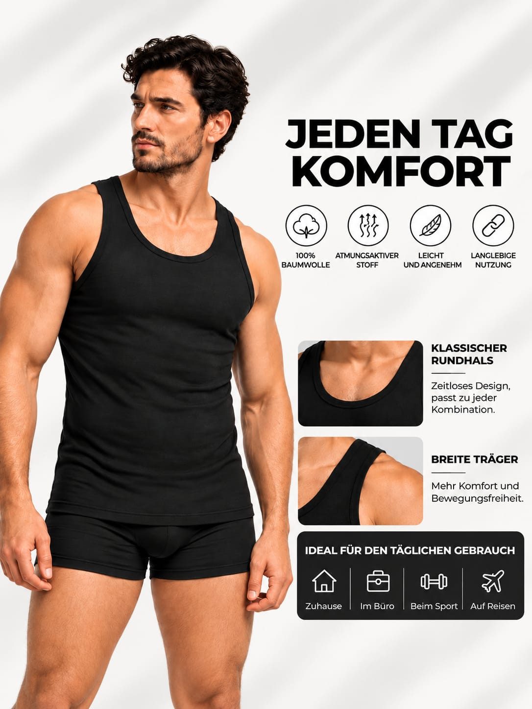 NERS Unterhemd (4er Pack) 100% Baumwolle für Herren Feinripp Tank Top, in Geschenkbox (4-St., 4er-Pack) Premium Qualität Unterhemden, atmungsaktiv & hautfreundl – Bild 2 von 5