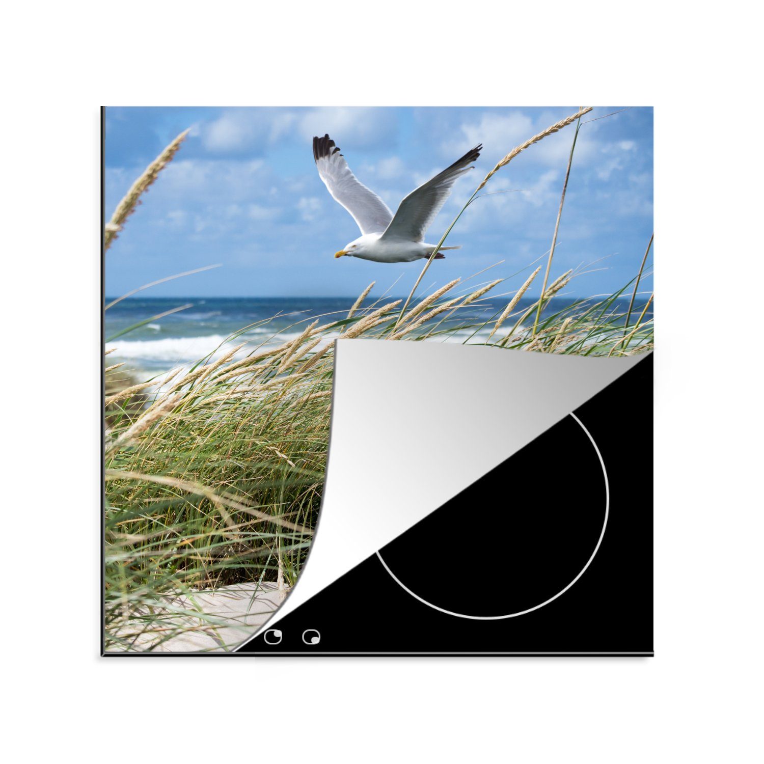 MuchoWow Herdblende-/Abdeckplatte Strand - Pflanzen - Vogel, Vinyl, (1 tlg), 78x78 cm, Ceranfeldabdeckung, Arbeitsplatte für küche