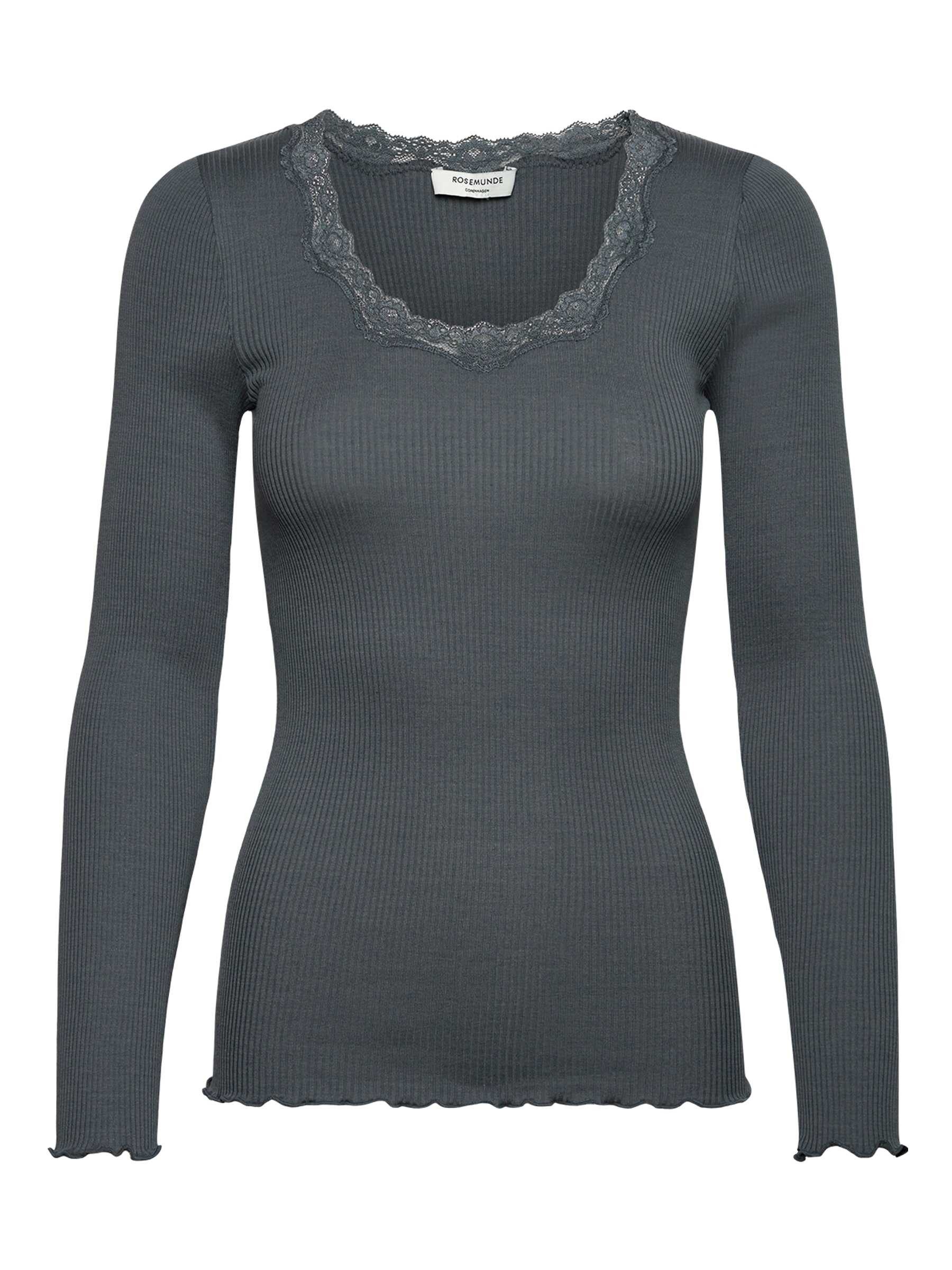 rosemunde Langarmshirt Babette Silk Blouse mit Seide Langarm, mit Spitze, feminin, bequem, eng, Seidenmix