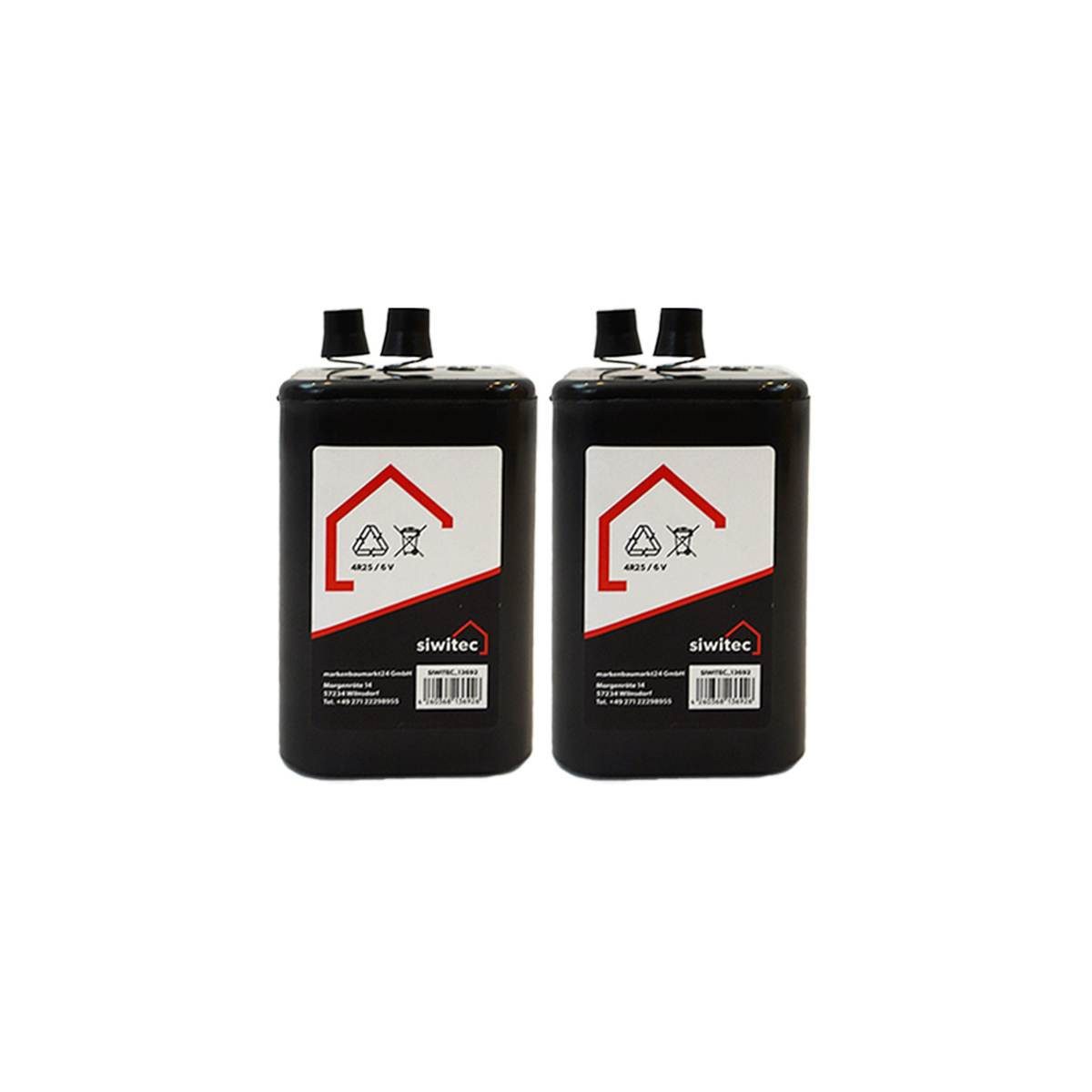 siwitec 2 x Blockbatterie für Warnleuchten im Straßenbau, 6V Batterie Typ AR25 Batterie, 4R25 (6 V V), 6 V, 7 Ah, Typ 4R25600 Minuten Dauer