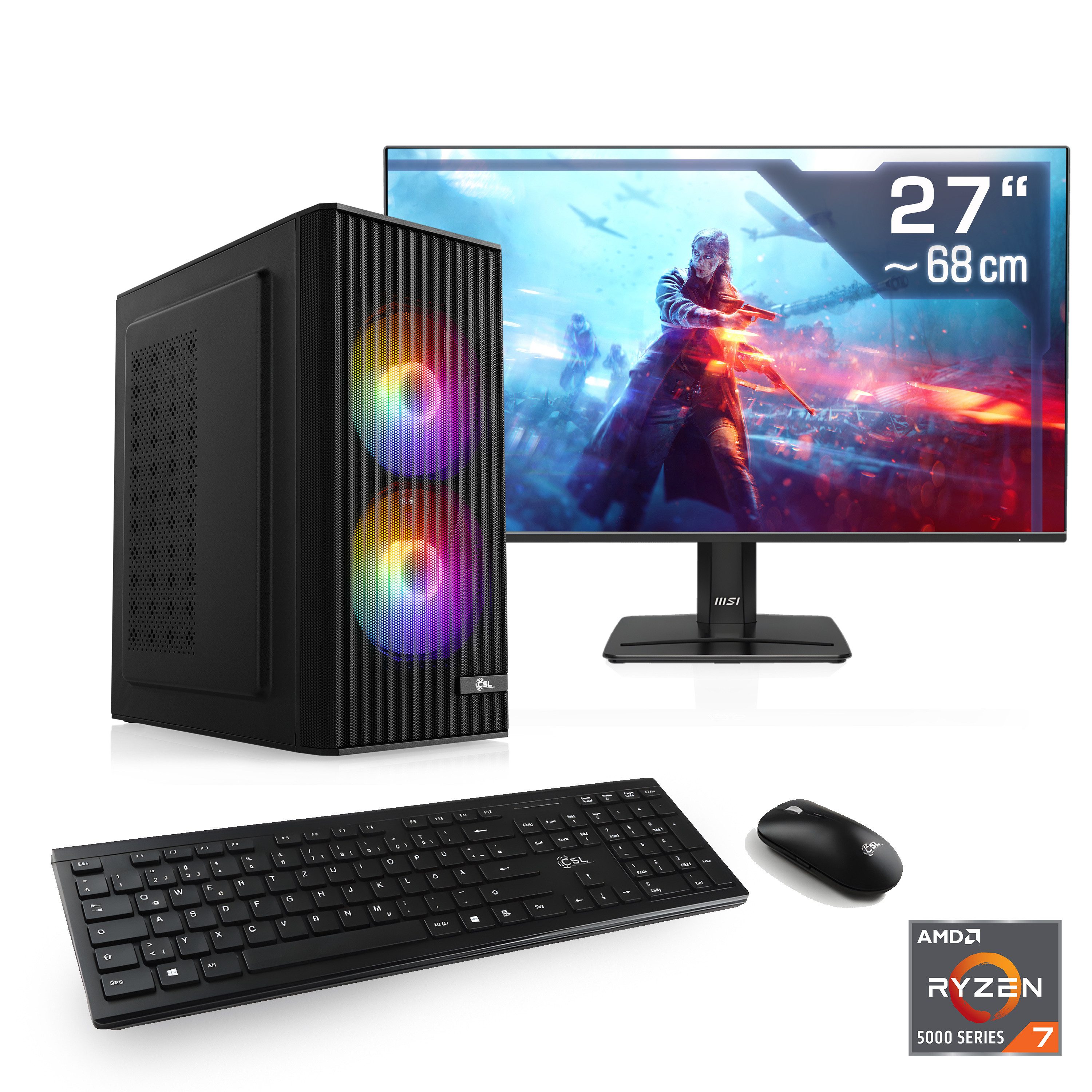 CSL Spectrum V25273W PC-Komplettsystem (27", AMD Ryzen 7 5700X, GeForce RTX 3050, 16 GB RAM, 1000 GB SSD)