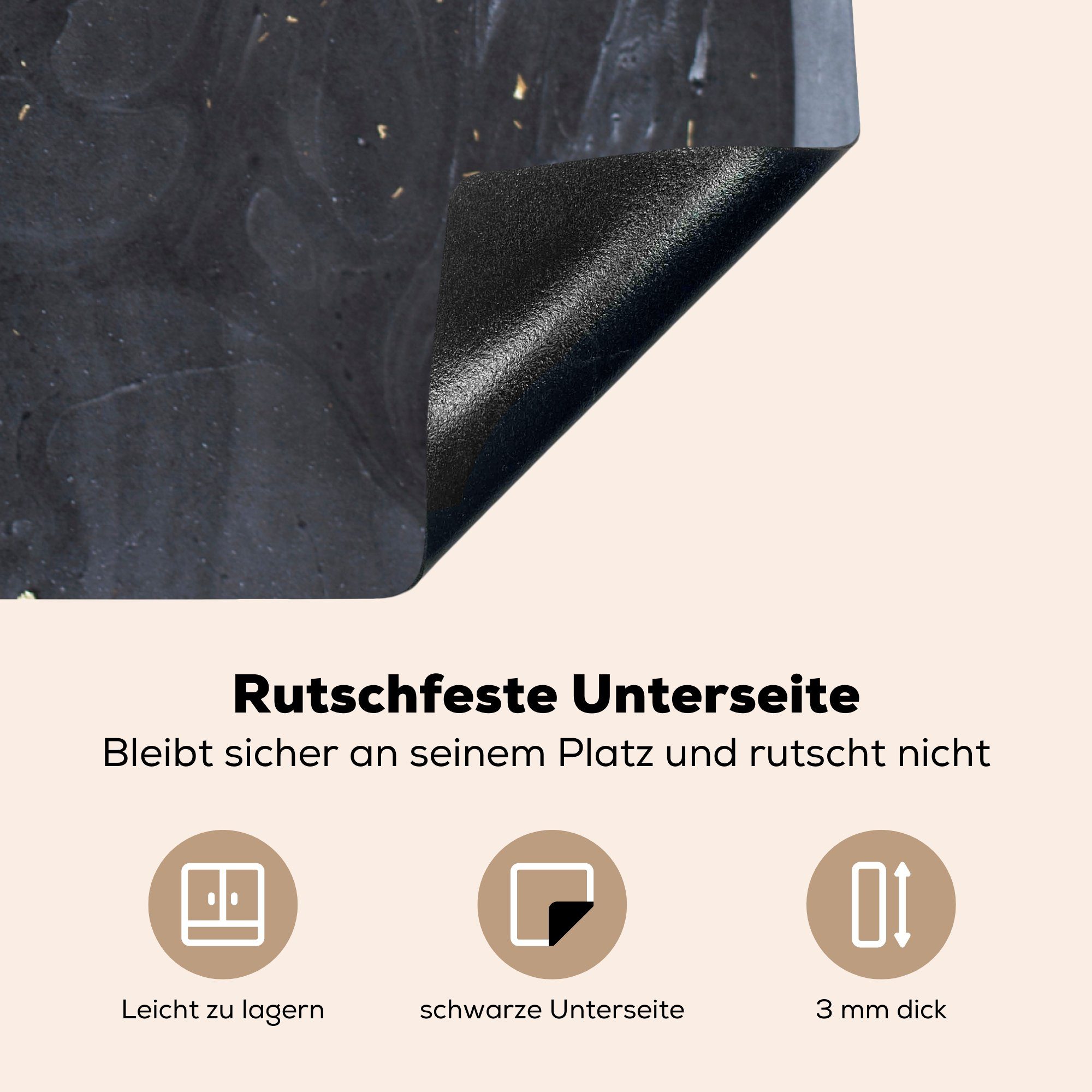 MuchoWow Herdblende-/Abdeckplatte Marmor Arbeitsplatte Weiß Ceranfeldabdeckung, für (1 küche - - Gold, tlg), Schwarz cm, - 78x78 Vinyl