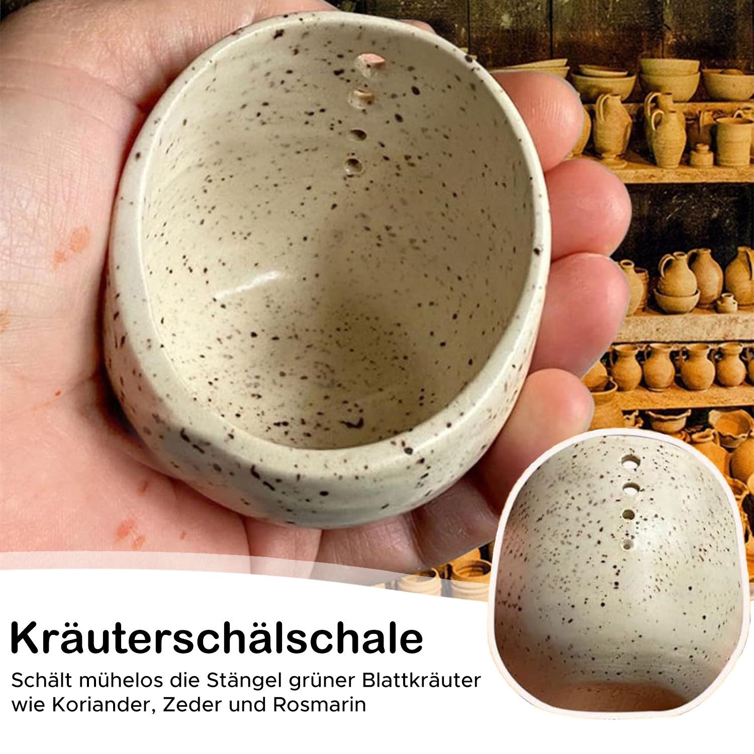 Refttenw Kräuterschere Kräuterschüssel mit 4 Löcher Kräuter Stripper Schüssel Harz-Blatt, Stripp-Werkzeug Küche für Kräuter, Grünkohl, Thymian, Rosmarin