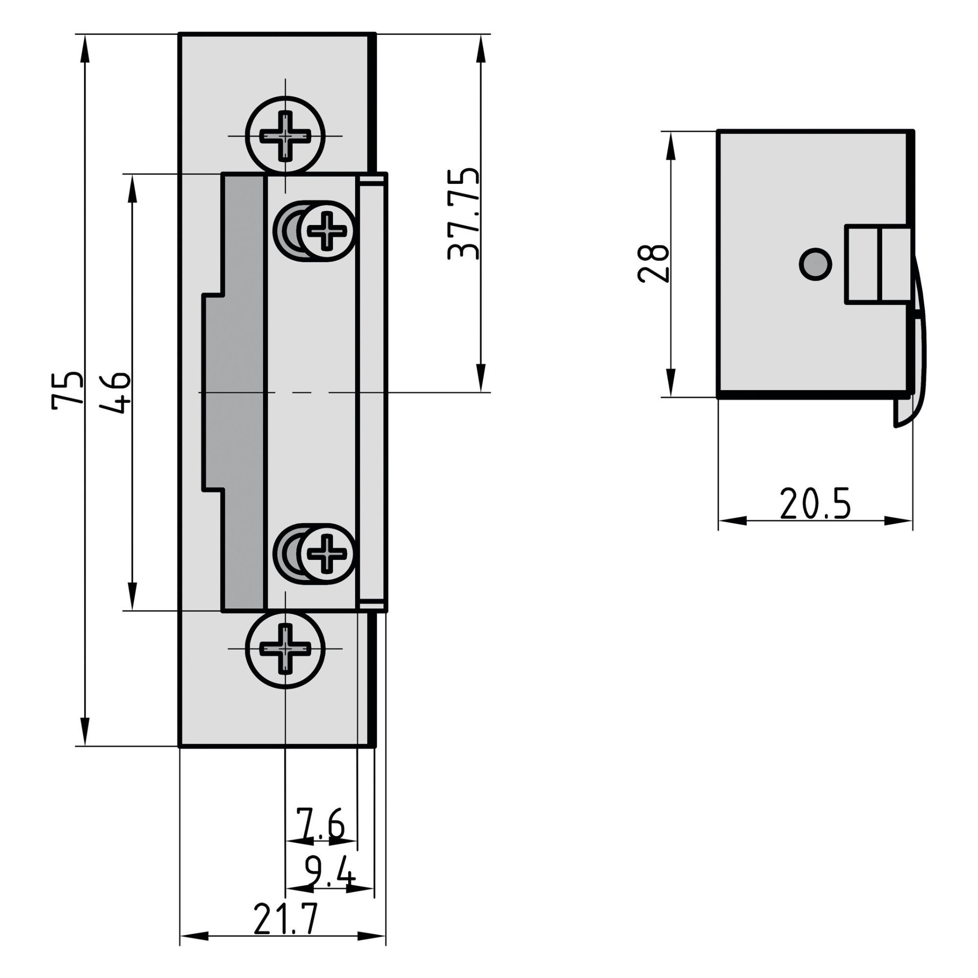 BASI Türöffner E-Öffner, 6-12 V, Packung, ohne mechanischer Entriegelung, 6-12 V, Bauform 20 mm, DIN R/L