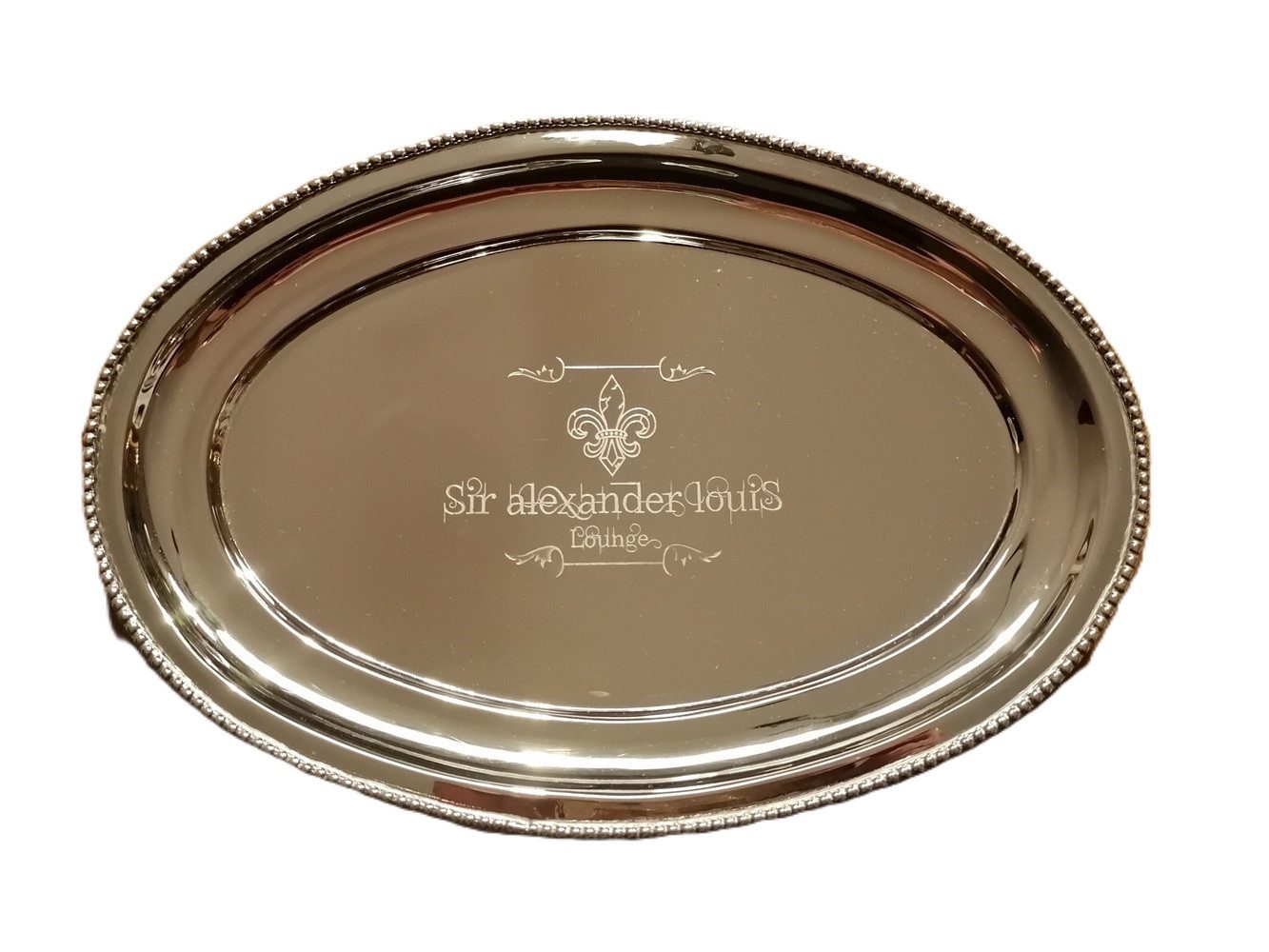 Hazenkamp Servierplatte Tablett Teller Nostalgie Tafelsilber Fleur di Lys bourbon Lilie, Alu RAW Nickel, silber farben