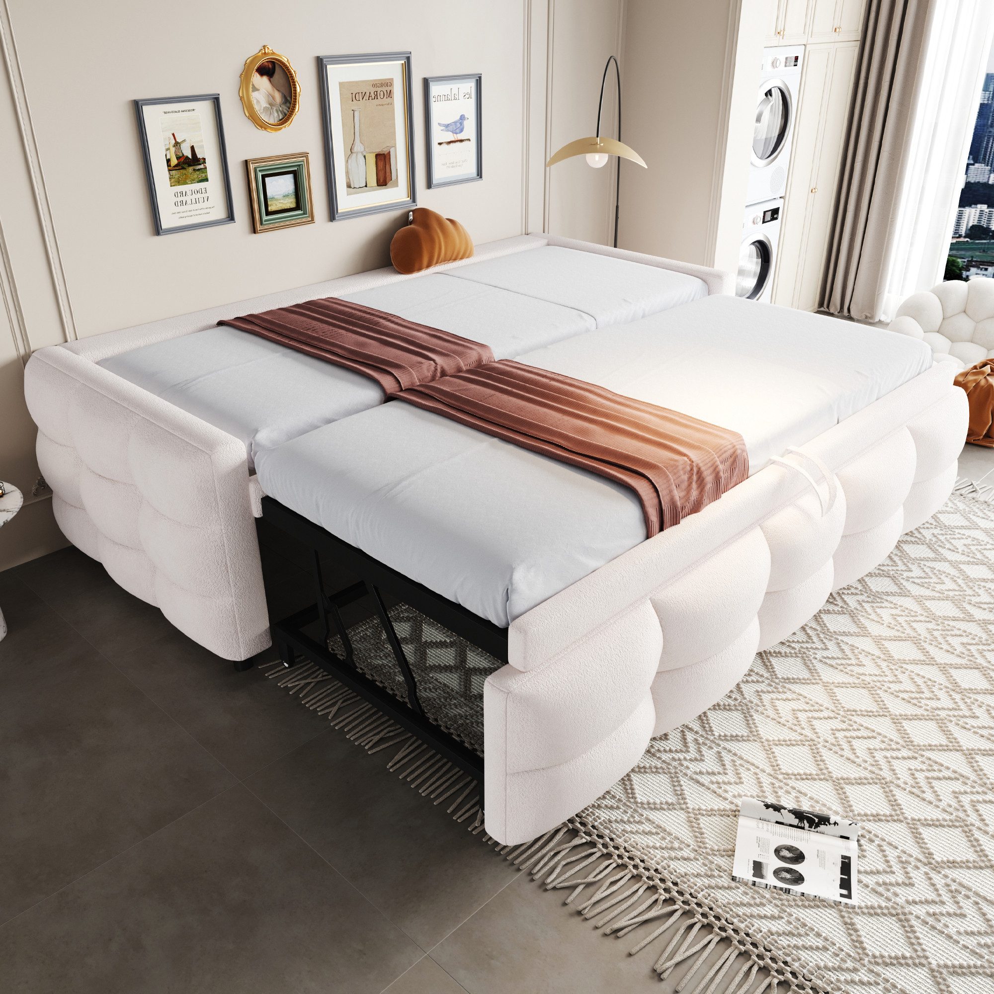 OKWISH Schlafsofa Polsterbett Ausziehbar,Teddy-Samt Schlafsofa,Multifunktionsbett, Polsterbett Ausziehbar 90/180 x 190 cm, Teddy-Samt Schlafsofa mit Lattenrost, Platzsparend, Multifunktional für Wohnzimmer & Gästezimmer., mit Relaxfunktion