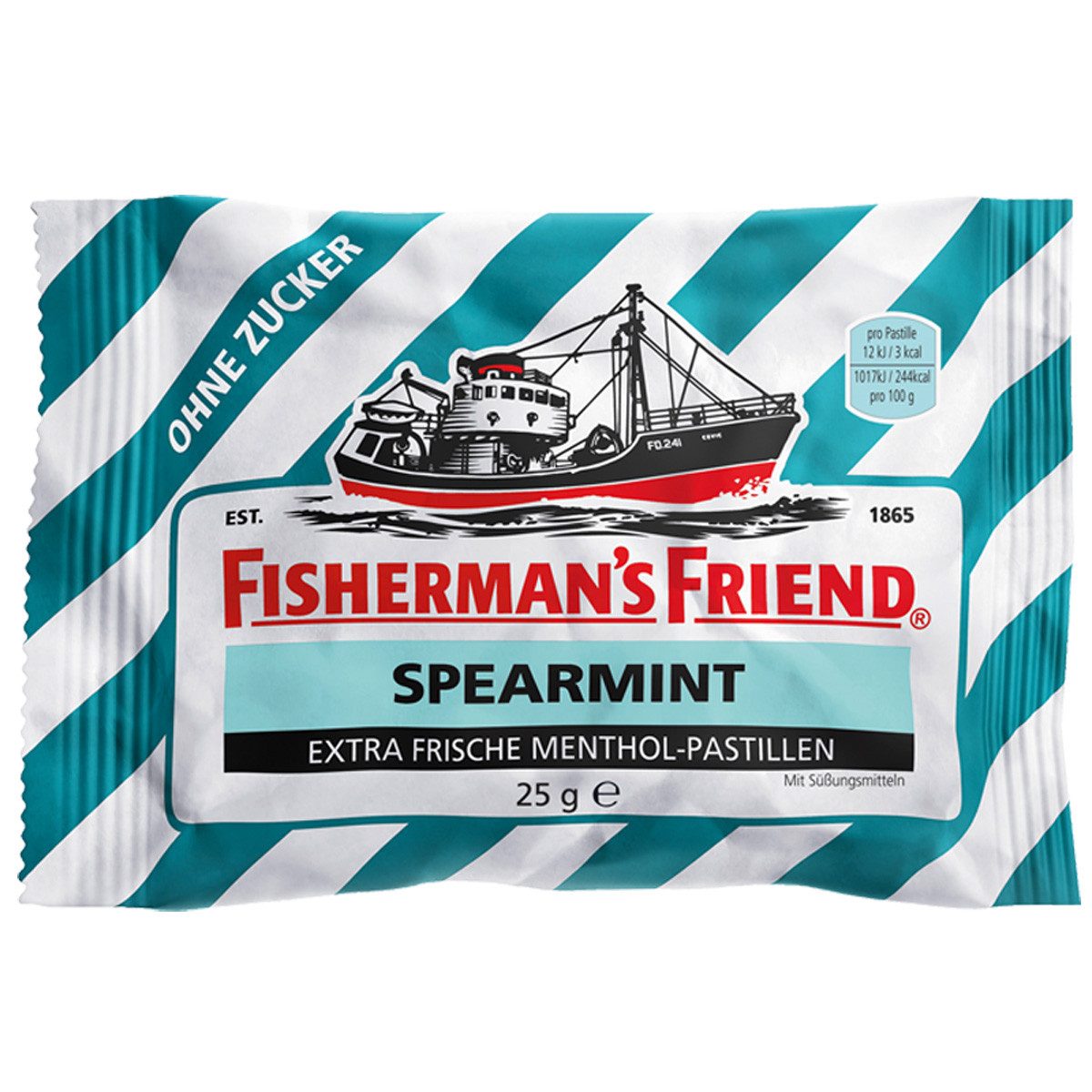 FISHERMAN'S FRIEND Süßigkeit, Fishermans Friend Spearmint frische Menthol Pastillen ohne Zucker 25g