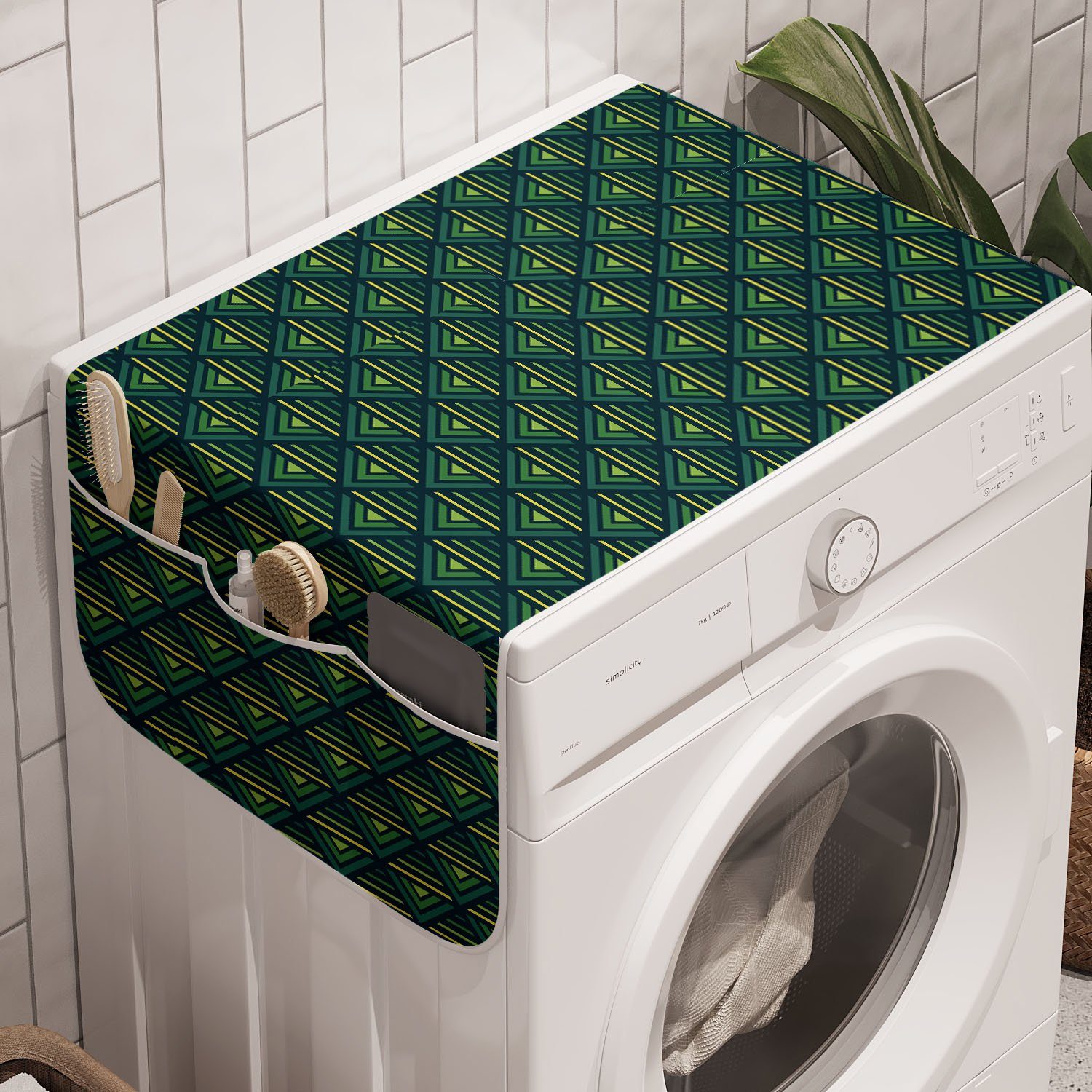 für grüne Rhombus Moderne Waschmaschine Anti-Rutsch-Stoffabdeckung Abakuhaus geometrische Badorganizer Trockner, Kunst und