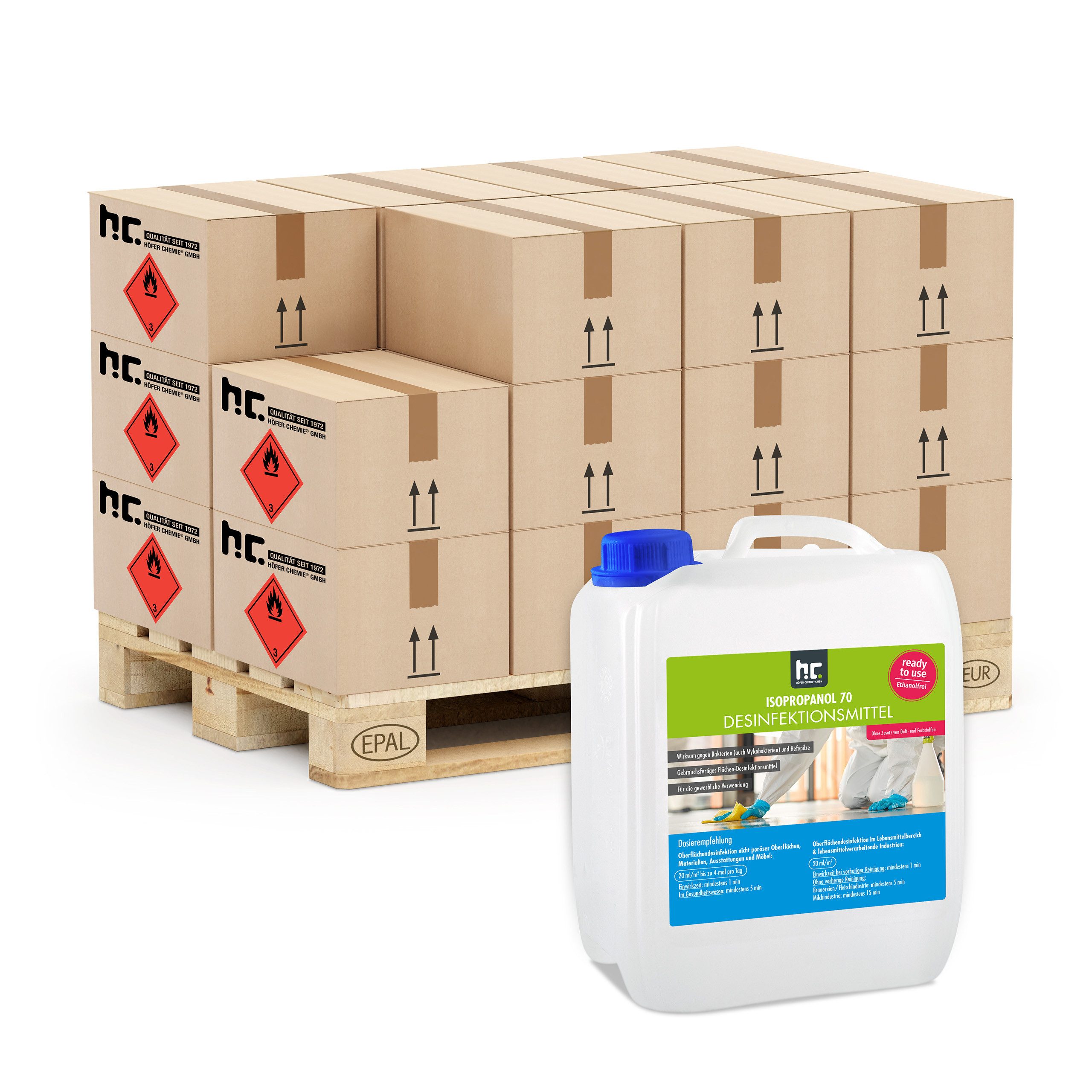 Brenntag GmbH 48x 5 L Isopropanol 70 - Desinfektionsmittel für Oberflächen Grundreiniger (Schnell wirksam gegen Keime und Bakterien)