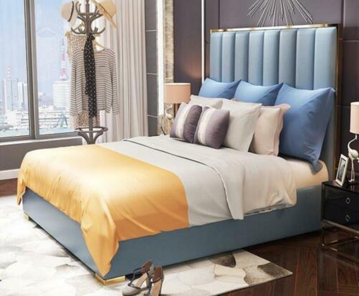 JVmoebel Lederbett, Bett Polster Design Luxus Doppel Betten Beige180x200cm Schlaf Zimmer Blau