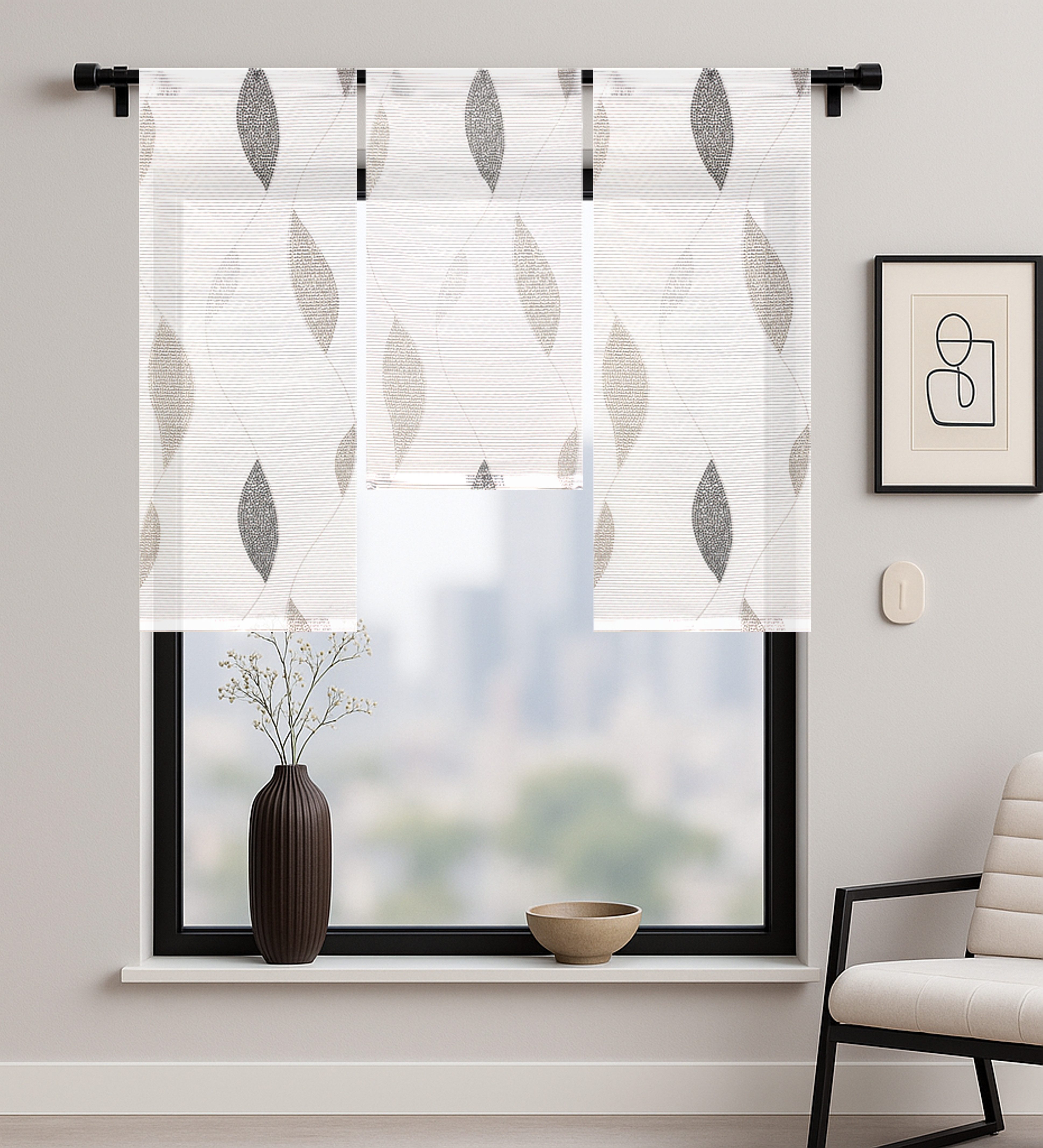 HOME WOHNIDEEN Vorhang PAOLO, 3 Stück, Stangendurchzug, Bambus-Optik, halbtransparent (3 St), Stangendurchzug, halbtransparent, Bambus-Optik bedruckt