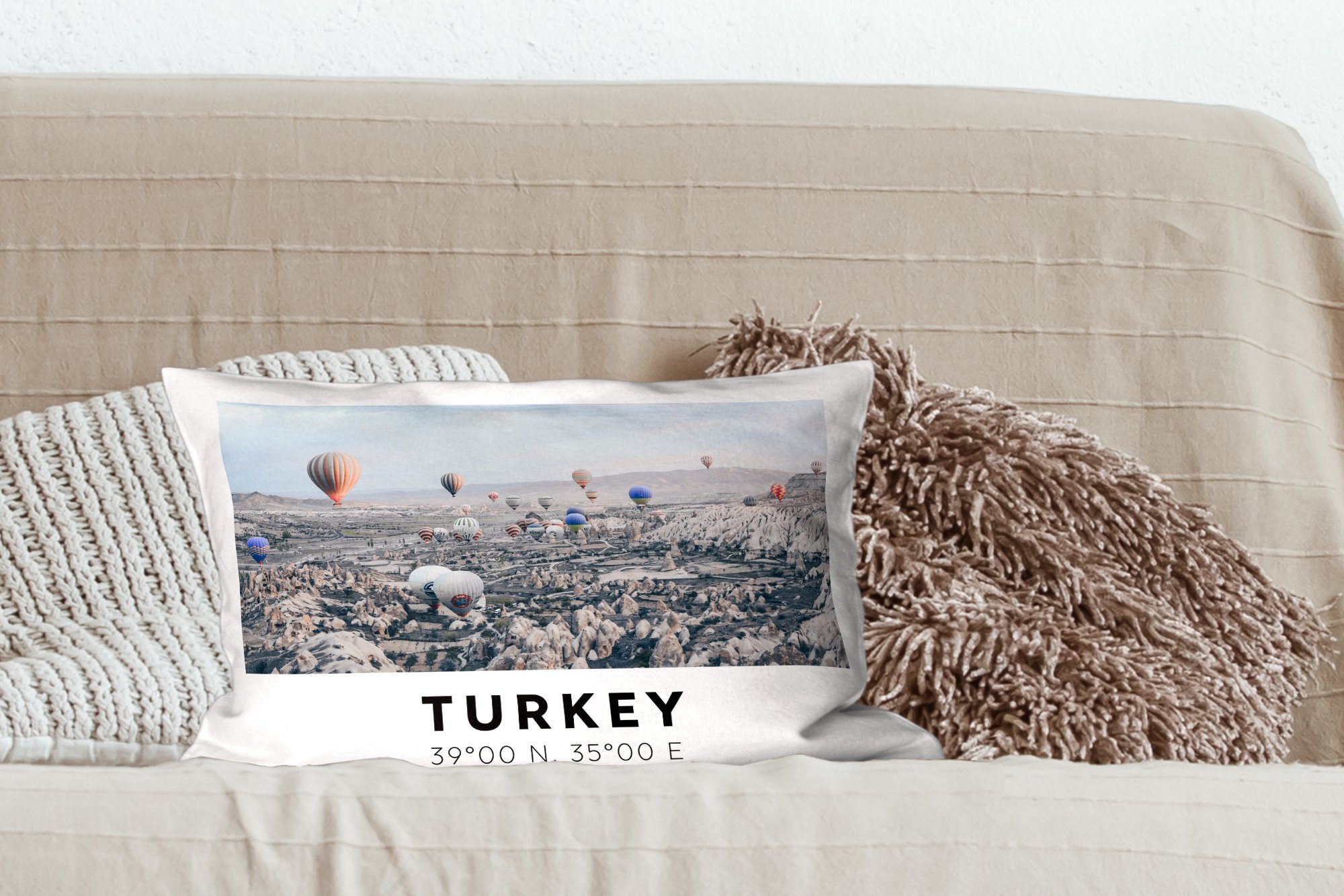 MuchoWow Heißluftballon, - Wohzimmer Schlafzimmer mit Kappadokien Zierkissen, Dekokissen - Dekoration, Dekokissen Füllung, Türkei