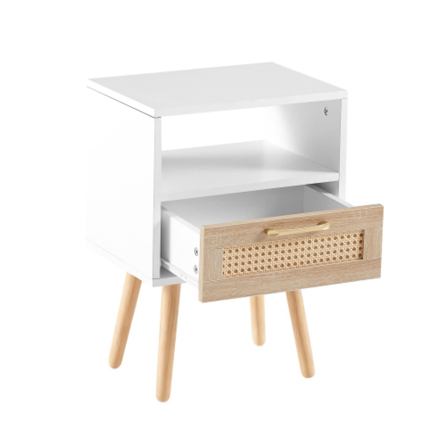 ANYSUN Nachttisch 40 cm Nachttisch mit Schublade für Wohnzimmer und Schlafzimmer., Rattan-Front, Holzbeine