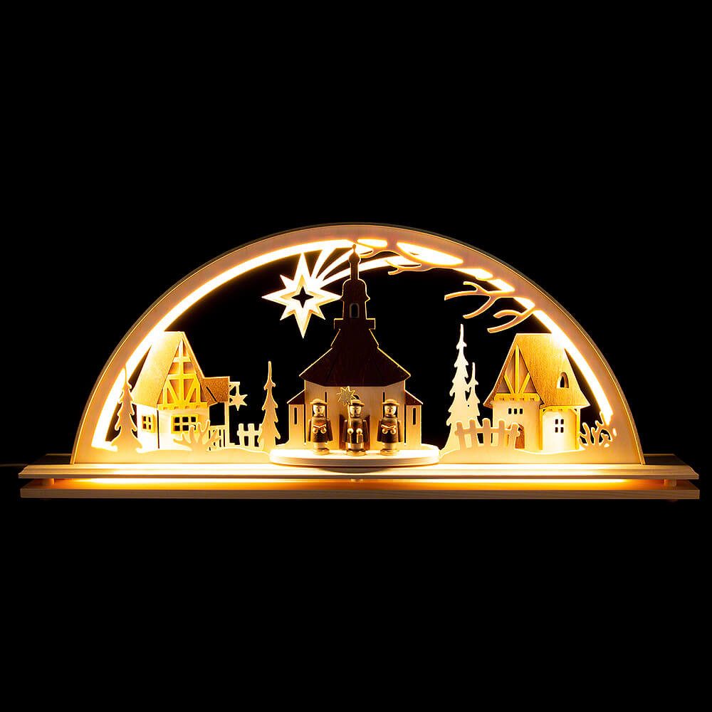 Manufaktur Holger Seidel Schwibbogen Schwibbogen Seiffener Kirche (mit LED) (55x23cm) von Manufaktur Seidel