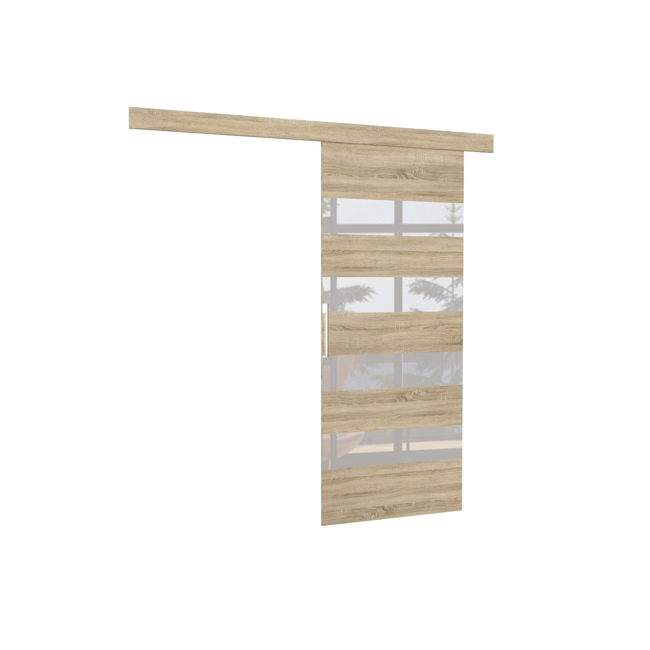 MOEBLO Schiebetür LOUMI (Wandschiebetür elegante, wandmontierte Schiebetür aus 16 mm Laminat mit Lacobel-Einsätzen, optional Soft-Close-System, Schiebetüren Gleittüren Schiebetüre Schiebesysteme Türen auf Schiene Türen mit Schiebemechanismus), (BxHxT): 86 x 205 x 1,6 cm