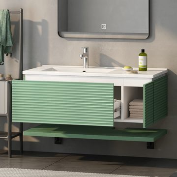 Loywe Waschtisch Badmöbel-Set (Badezimmerschrank Standmöbel mit Zwei Türen, 1-St., Waschbecken in Breite 90 cm), Waschbecken mit Unterschrank für Badezimmer, Grün