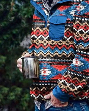 FIDDY Sweatblazer Jacke Sweatshirt Warmer Vintage Herren Pullover mit Taschen, Größe XL