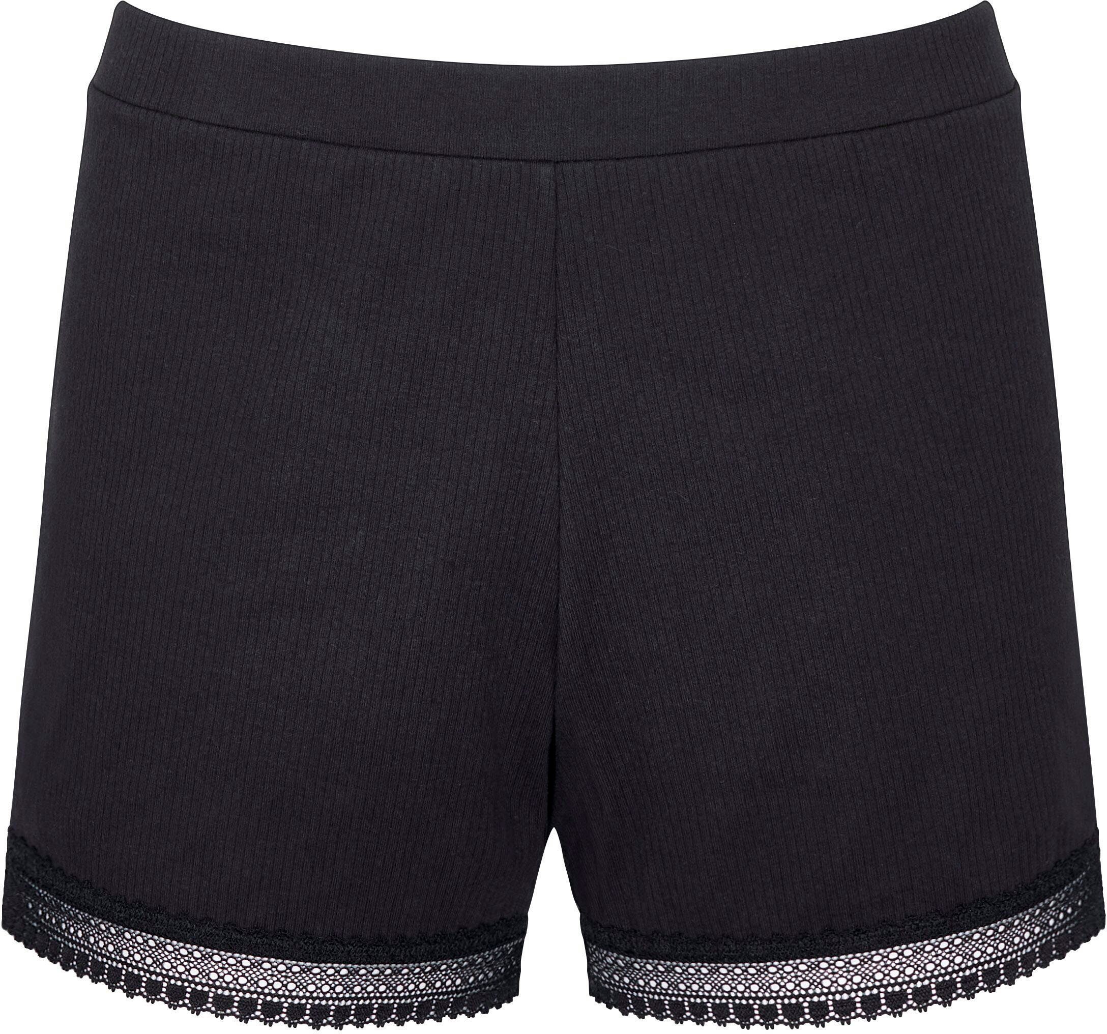 lockerer mit Passform, BLACK Relaxshorts Ribbed weicher Spitzenbesatz Short Sloggi GO